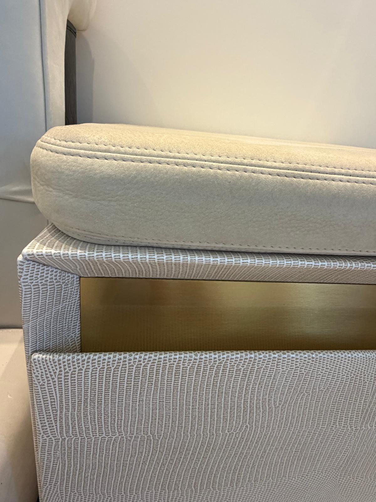 Luxury Bedside / Entrance Table in Leather, Alcantara & Bronze