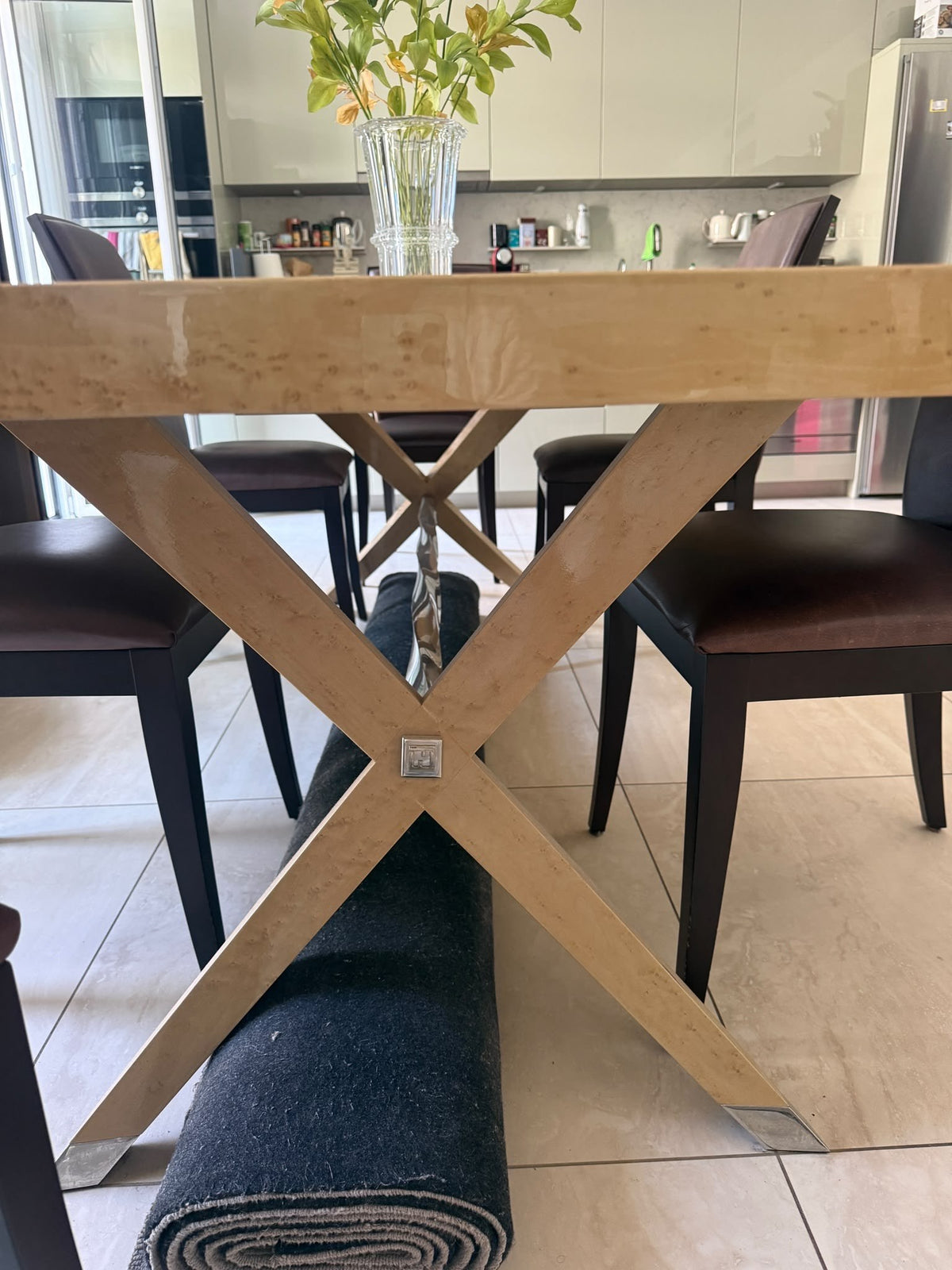 Fendi Casa Dining Table in Honey Maple with Six Fendi Casa Chairs