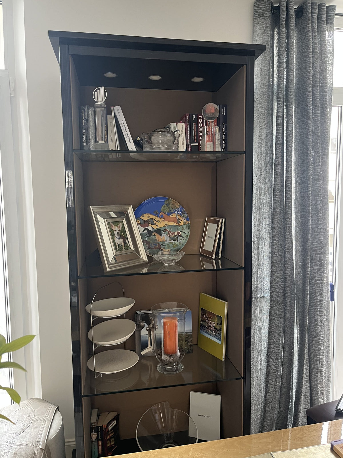 Fendi Casa Tall Display Cabinet in High-Gloss Dark Wood and Glass