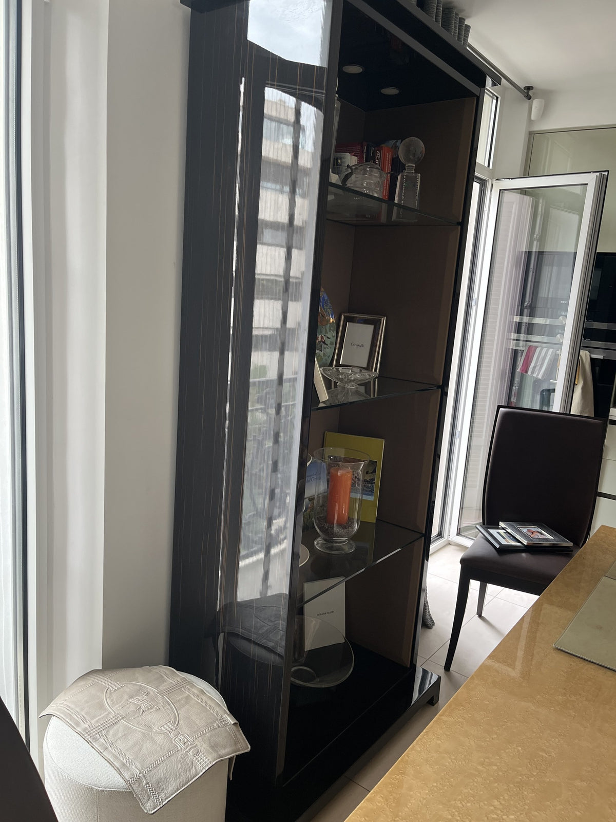 Fendi Casa Tall Display Cabinet in High-Gloss Dark Wood and Glass