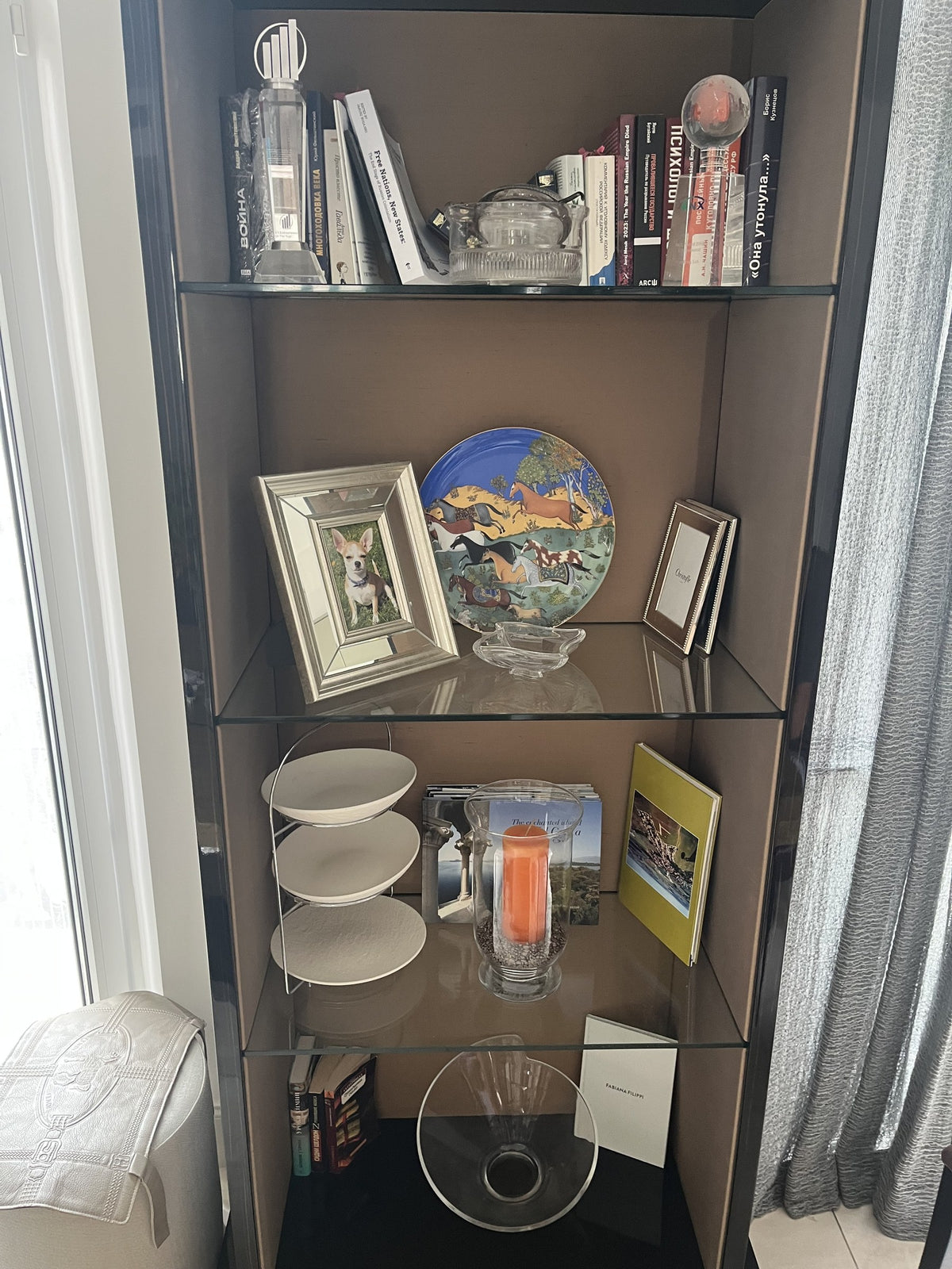 Fendi Casa Tall Display Cabinet in High-Gloss Dark Wood and Glass