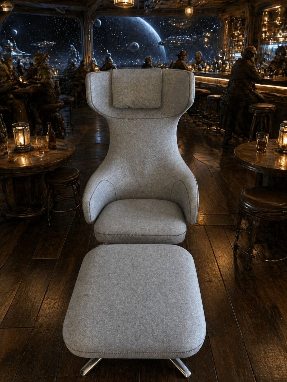 Vitra Grand Repos lounge chair with matching ottoman by Jack Whatsapp, featuring sleek design and plush upholstery.