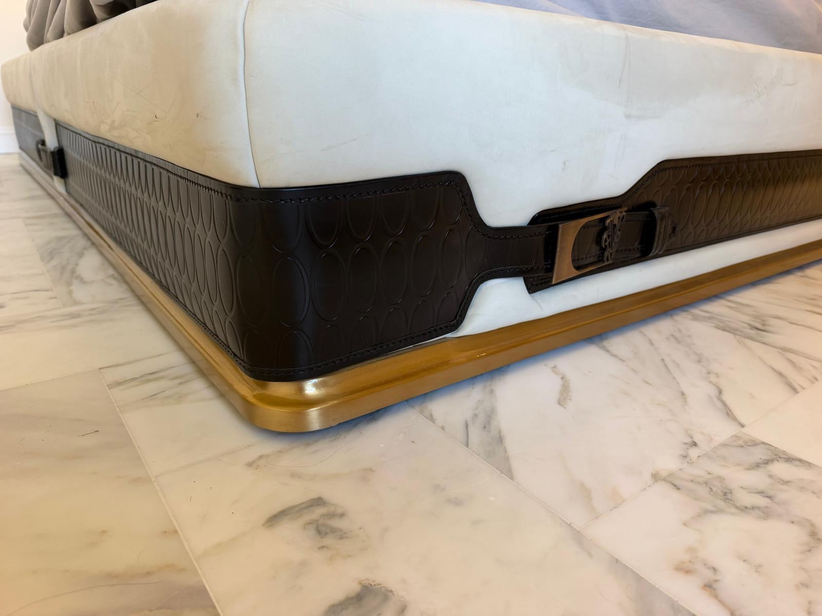 Visionnaire by Eleonore Cavalli King Size Bed in Cream Alcantara, Leather & Bronze