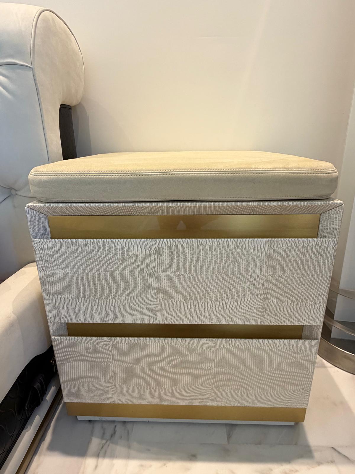 Luxury Bedside / Entrance Table in Leather, Alcantara & Bronze