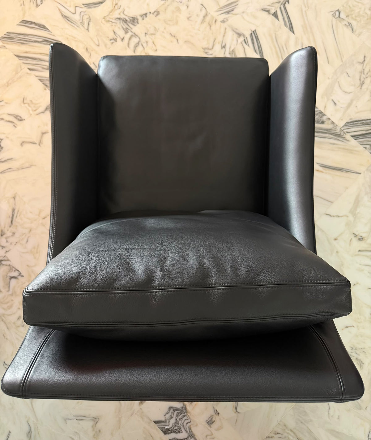 Pair of Flexform Boss Black Leather Swivel Armchairs