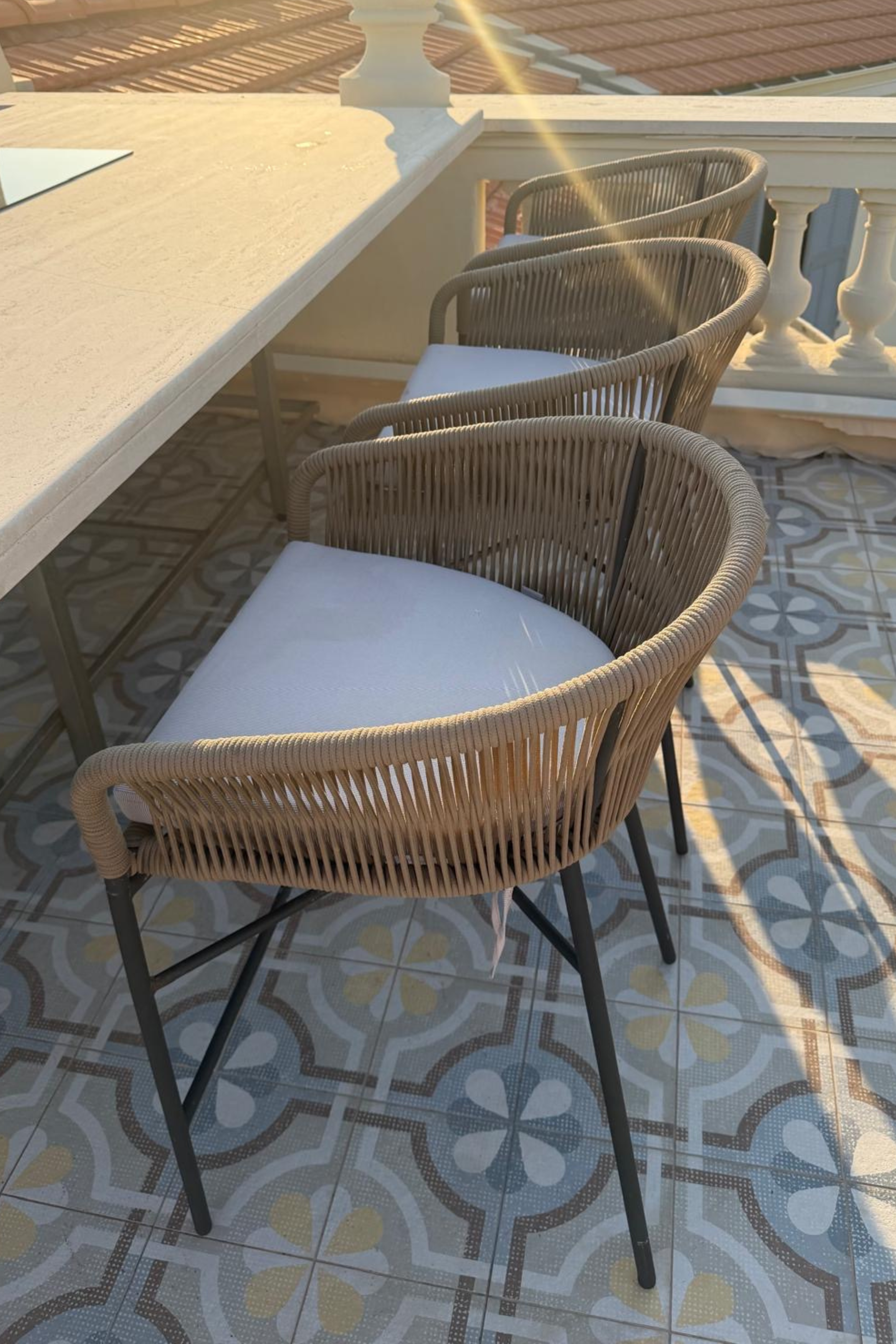 Set of Six Contemporary Outdoor Bar Stools with Cushions