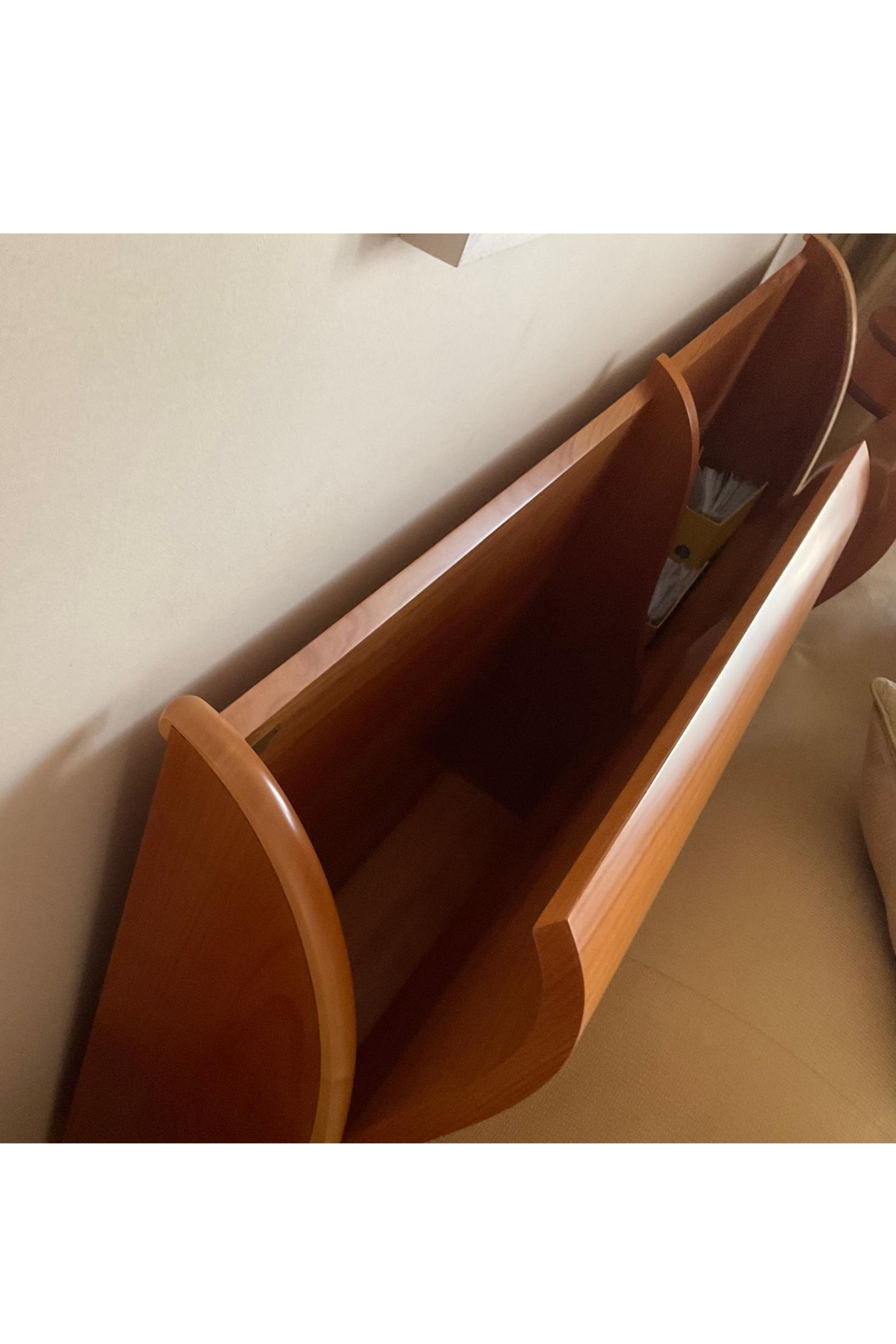 ASSARAF Monika designer maple and cherry wood bed with storage, in excellent condition, measuring 235x185cm.