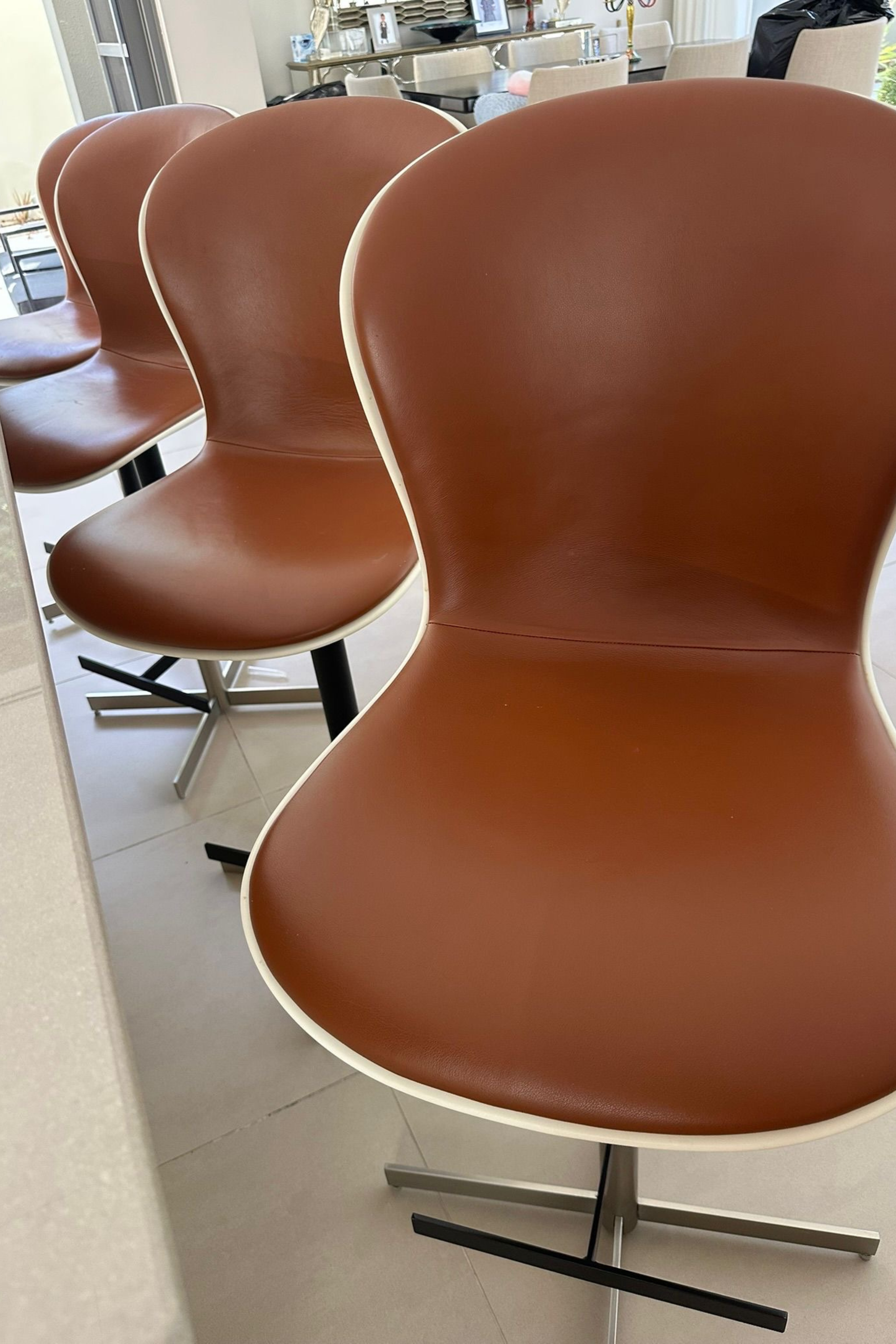Set of 4 BoConcept Adelaide Adjustable Bar Stools in Caramel Bahia Leather