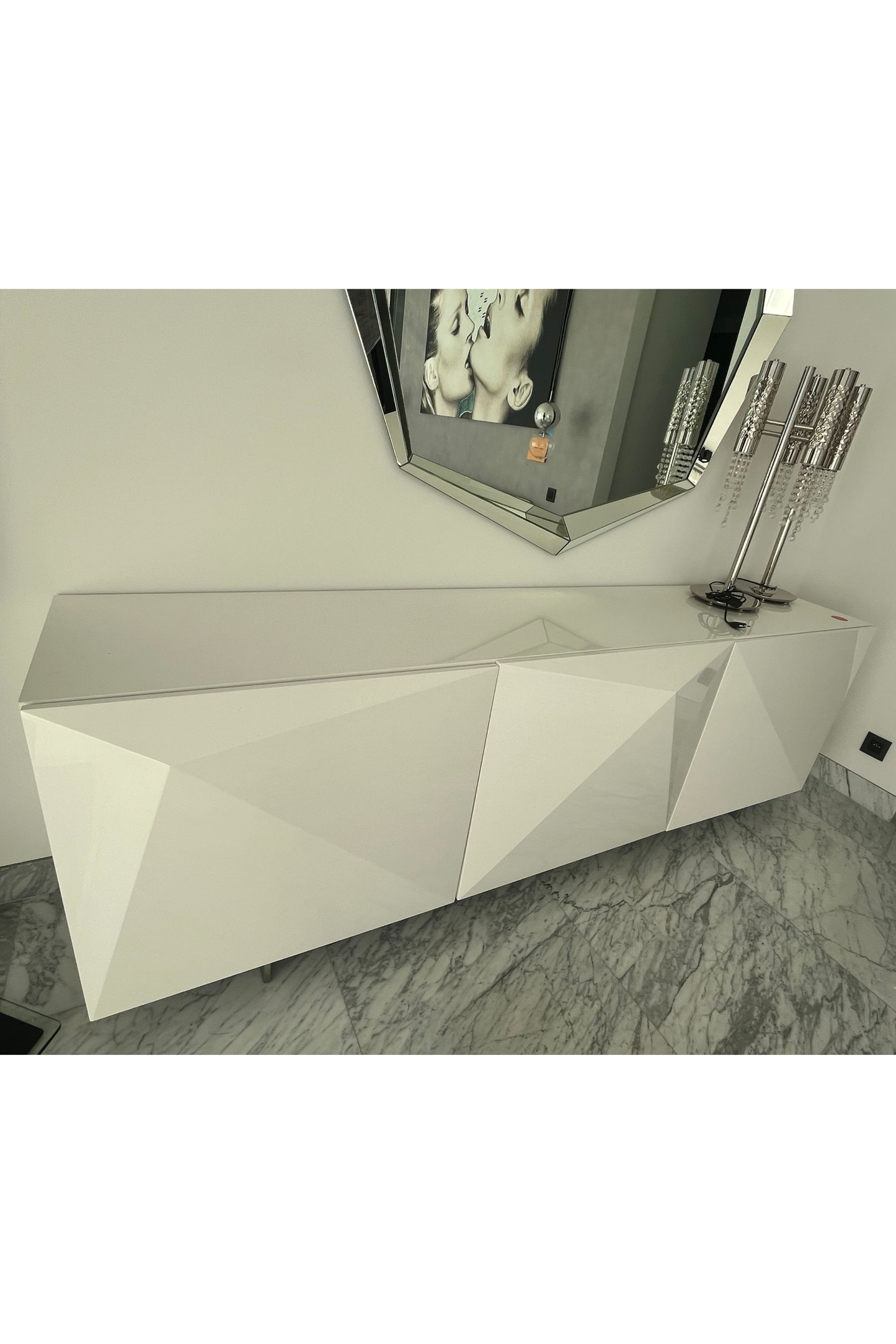 Geometric White Console Table