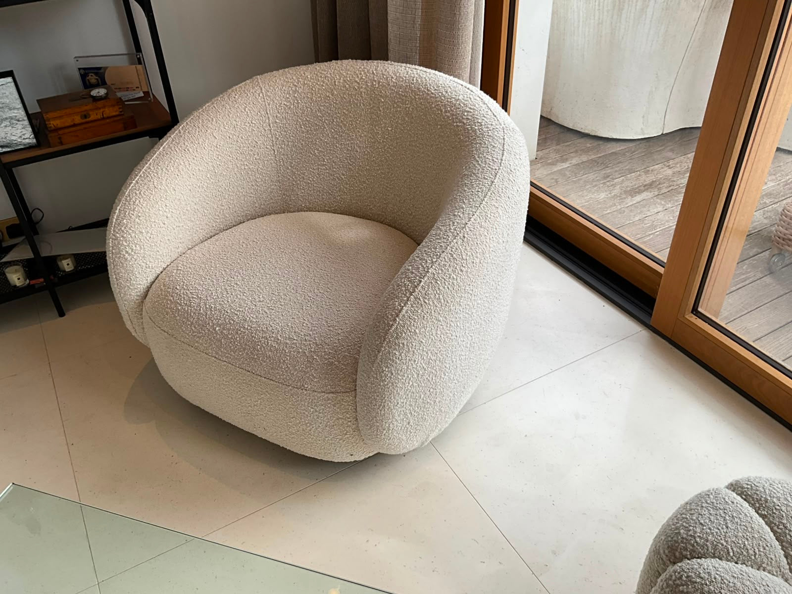 Pair of Eichholtz Brice Swivel Armchairs in Cream Bouclé