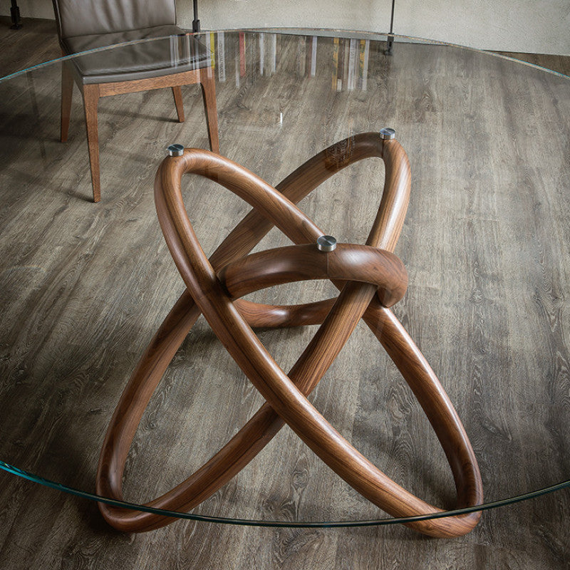 Cattelan Italia Round Glass Dining Table with Sculptural Walnut Base – 160cm