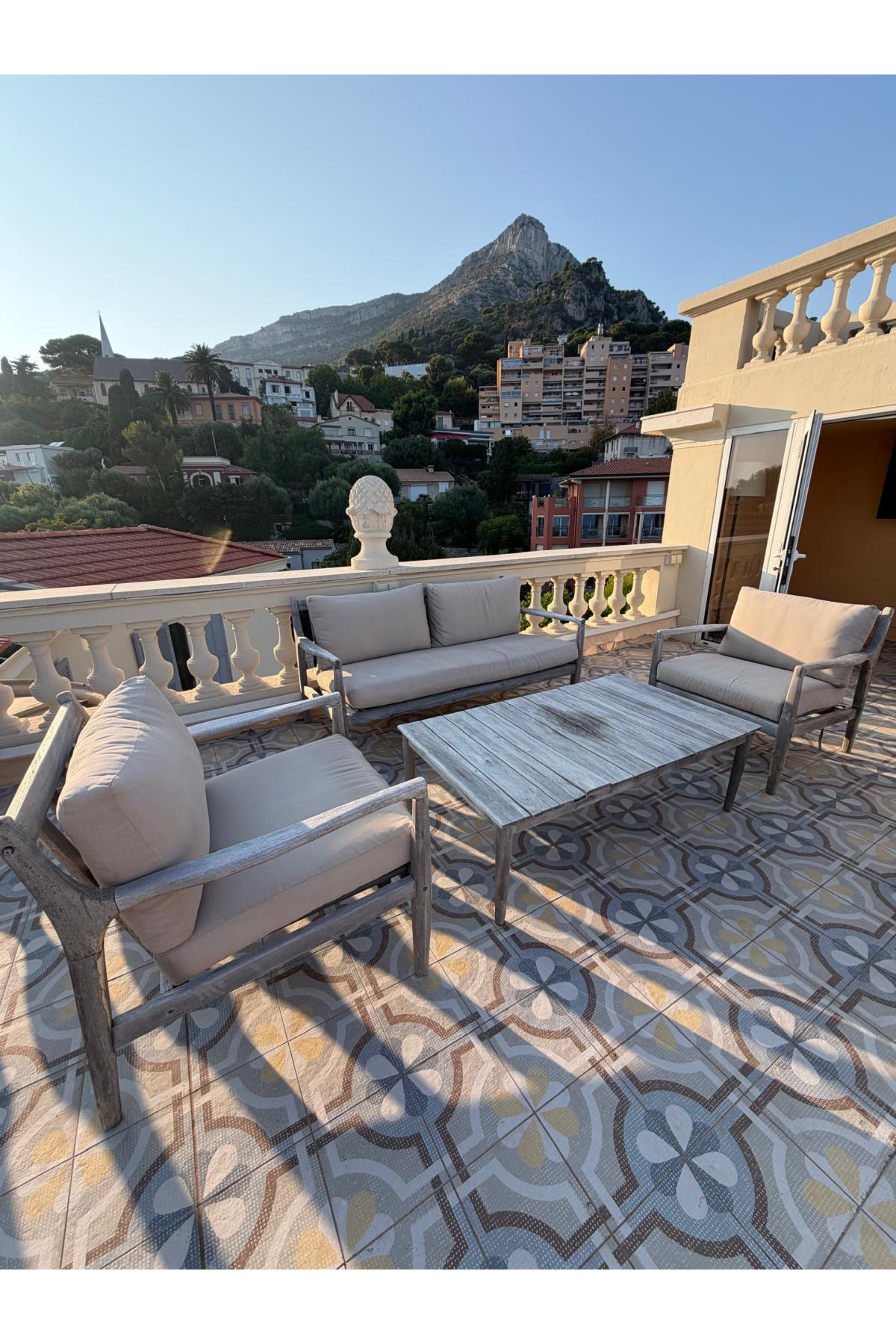 Contemporary Weathered Teak Outdoor Lounge Set