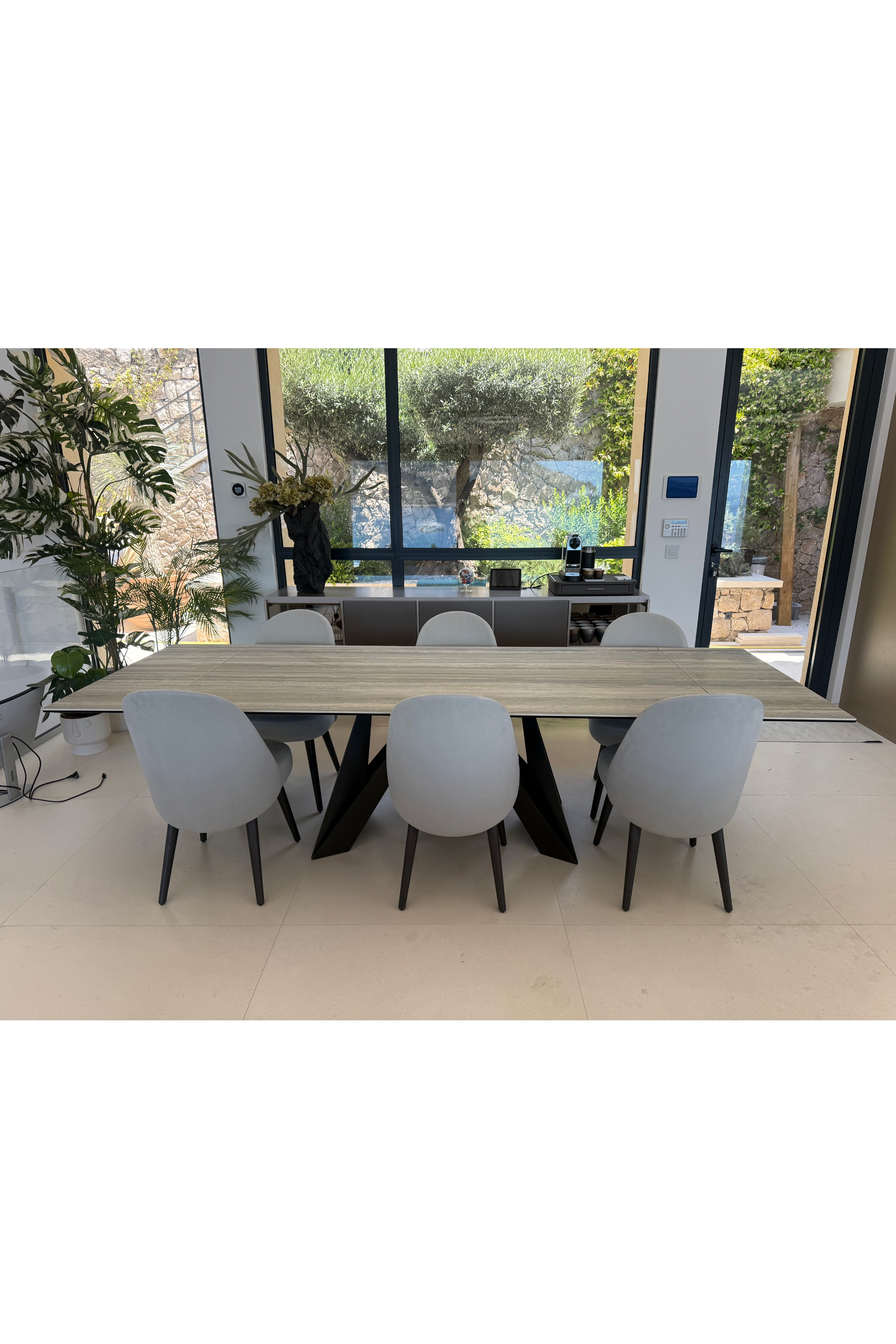 Roche Bobois "Cigale" Extendable Dining Table & 6 "Identités" Velvet Chairs