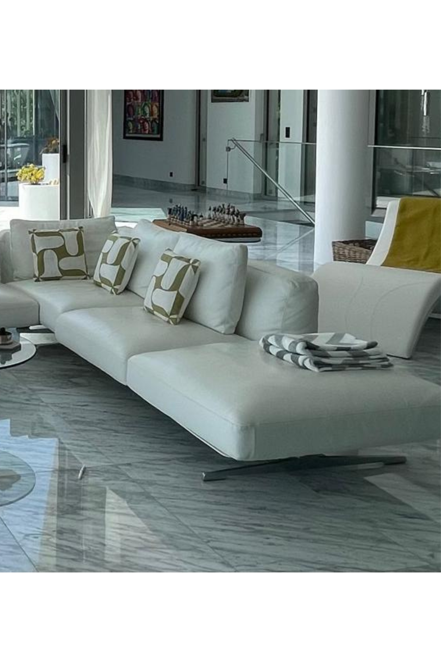 L-Shape Leather Sofa & Matching Armchair | Contemporary White Set