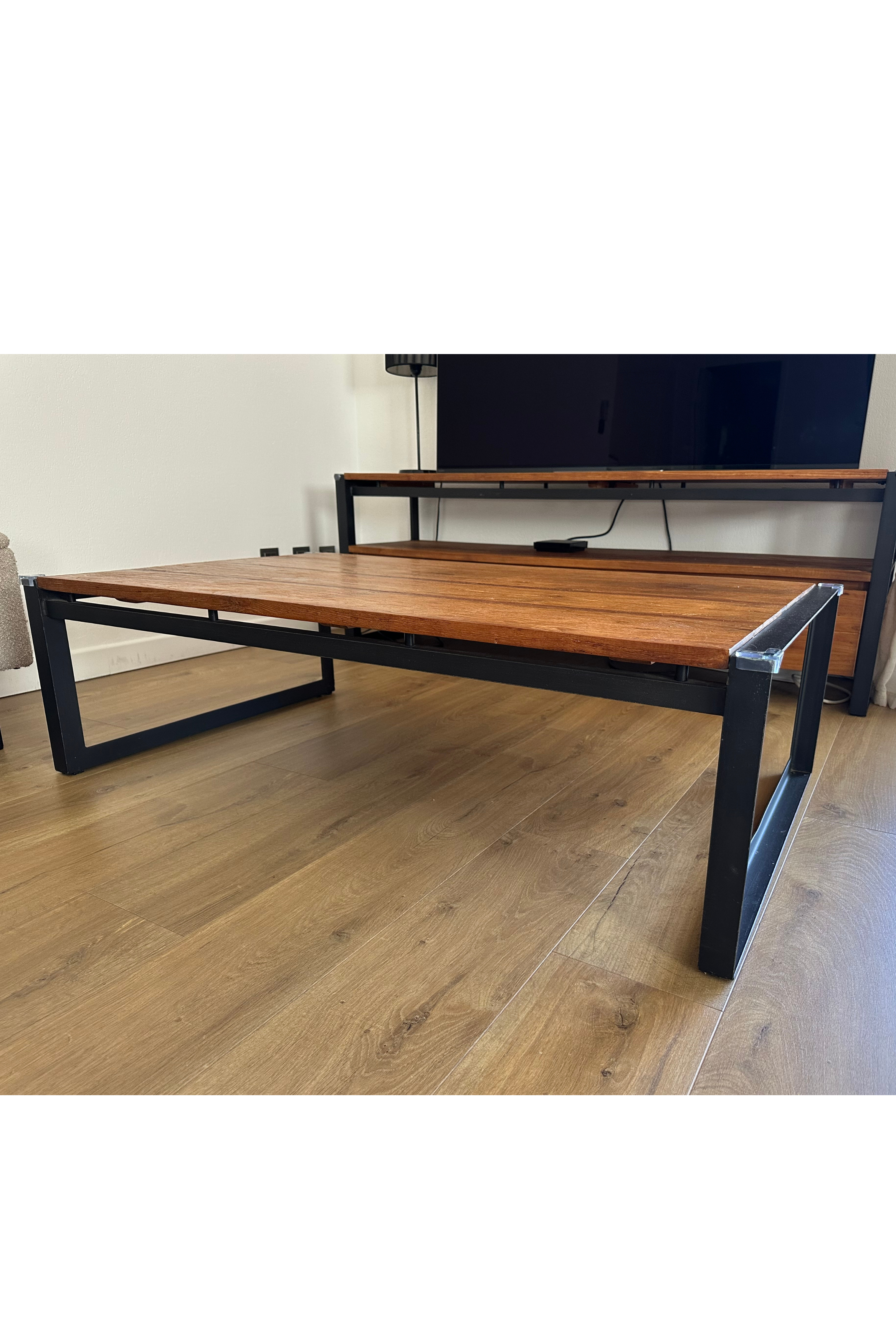 Teak & Black Metal TV Unit + Coffee Table Set - Meubles Monaco