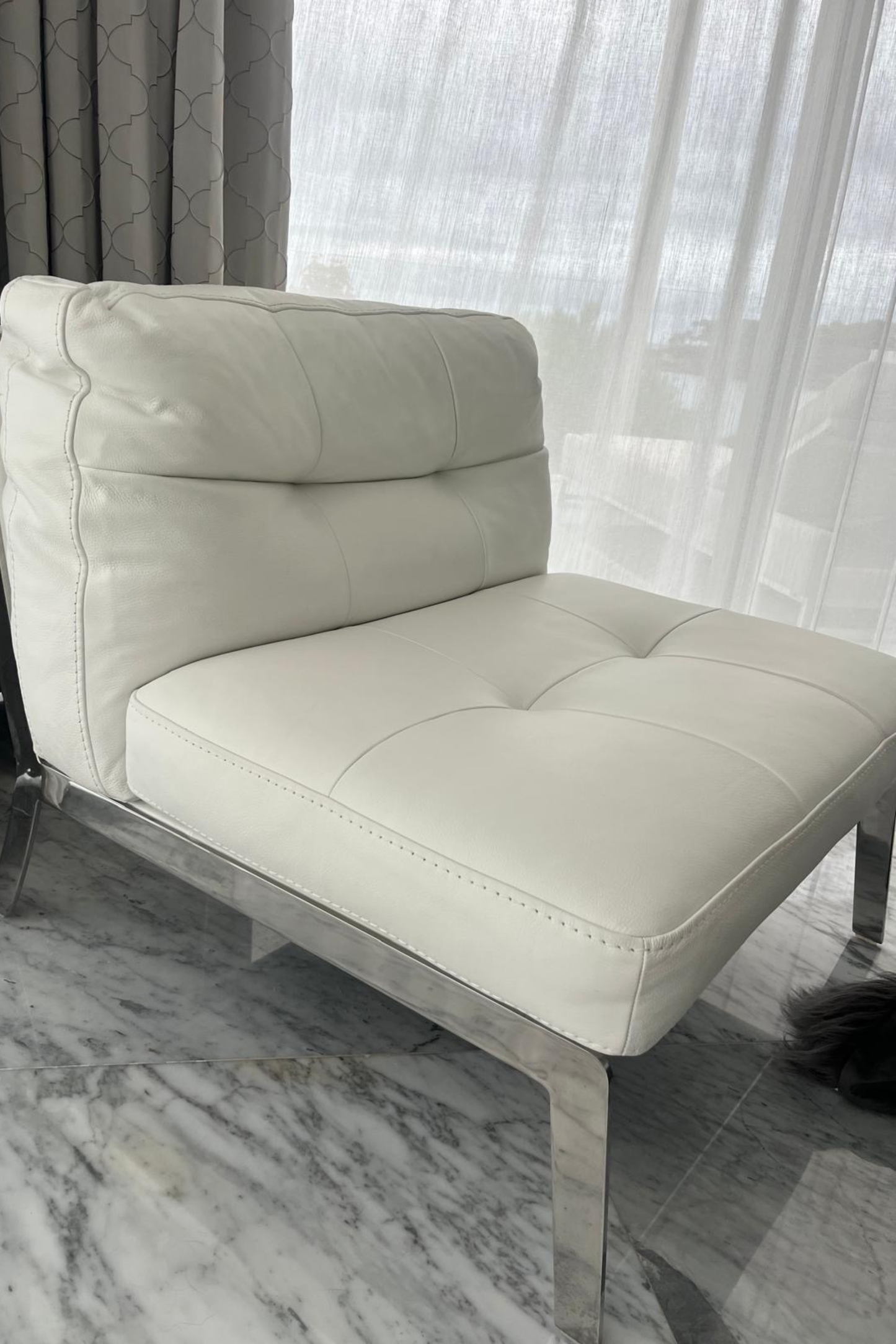 White Chair with Stainless Steel Legs