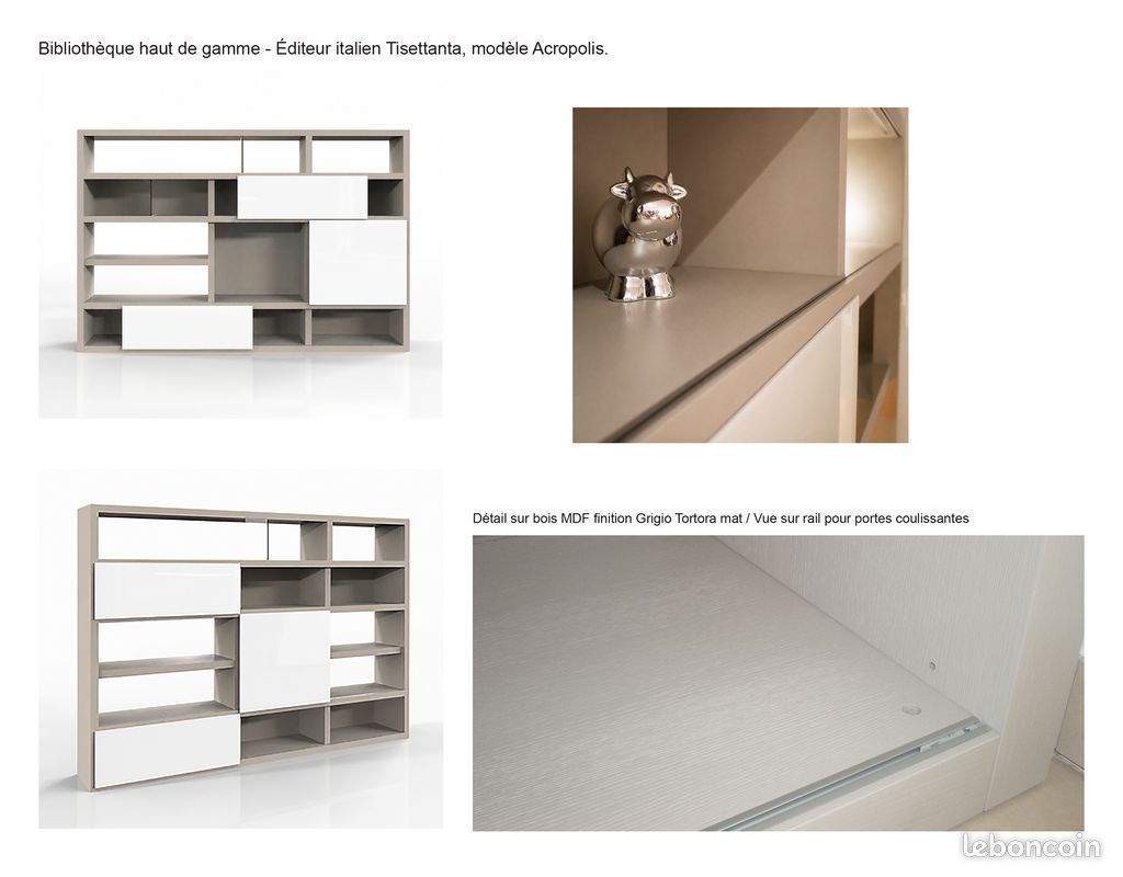 Tisettanta Acropolis Bookcase by Antonio Citterio in Grigio Tortora with Glass Sliding Doors