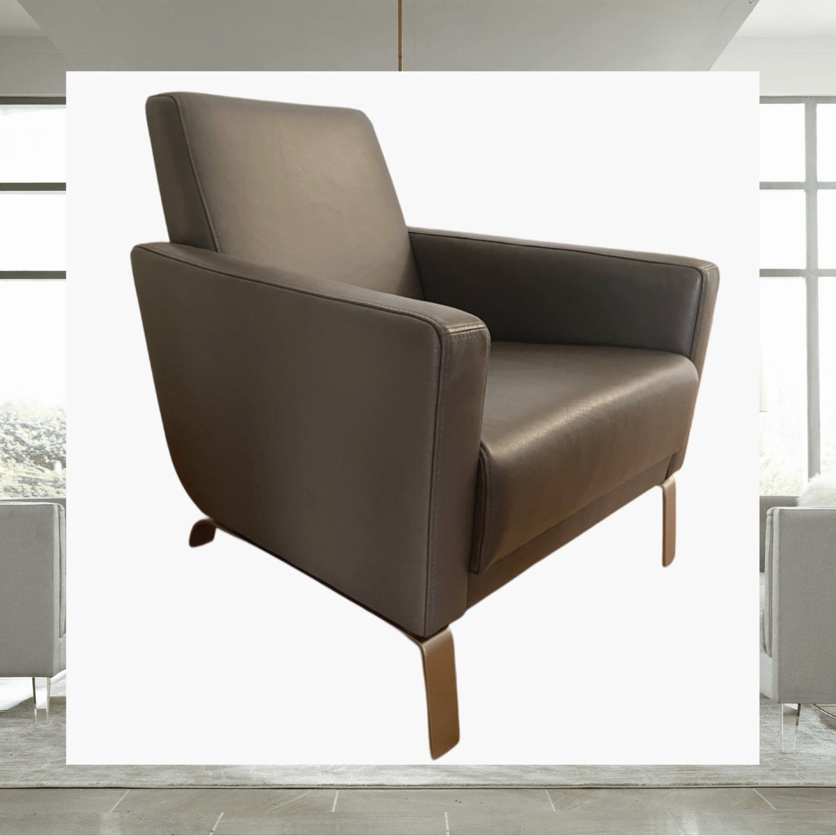 Pair of BoConcept Fly Armchairs in Taupe Leather – side view