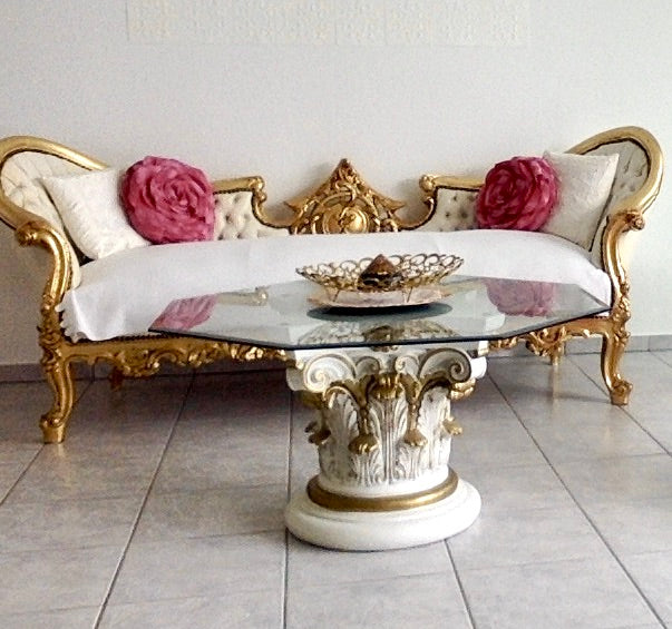 Elegant Baroque-Style Sofa – Hand-Gilded Frame - Meubles Monaco