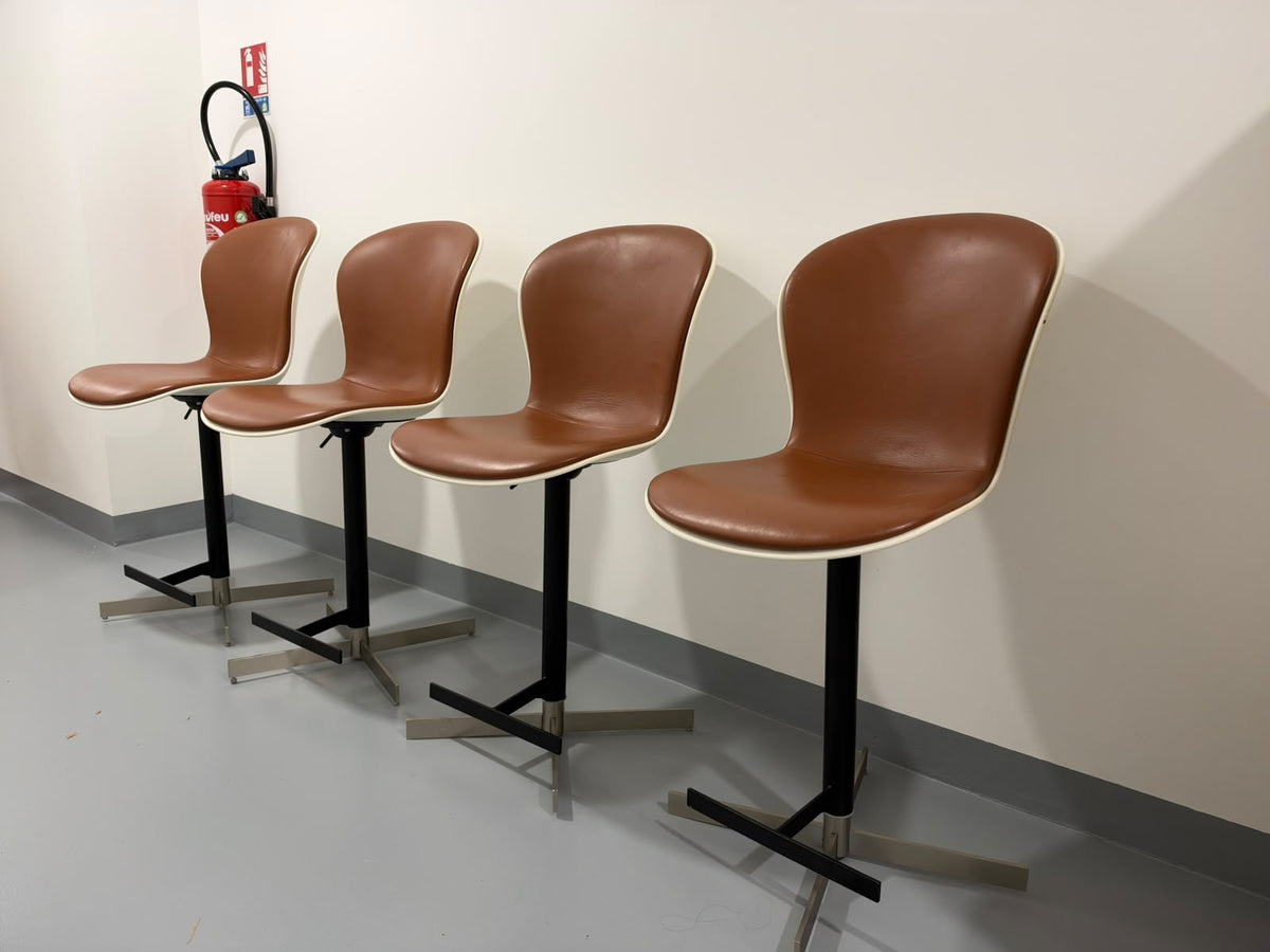 Set of 4 BoConcept Adelaide Adjustable Bar Stools in Caramel Bahia Leather