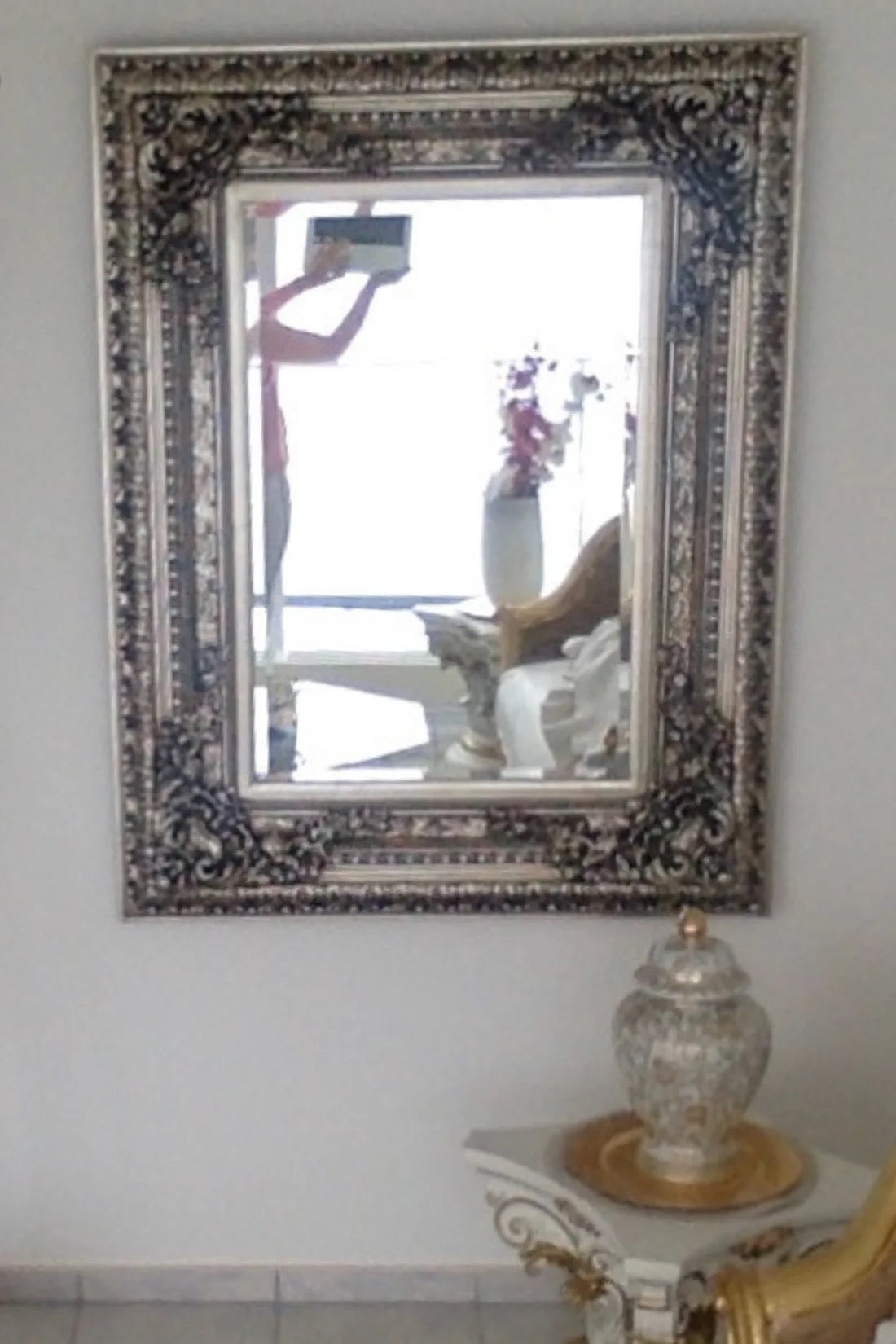 Miroir à facettes antique – Cadre orné d'or et d'argent