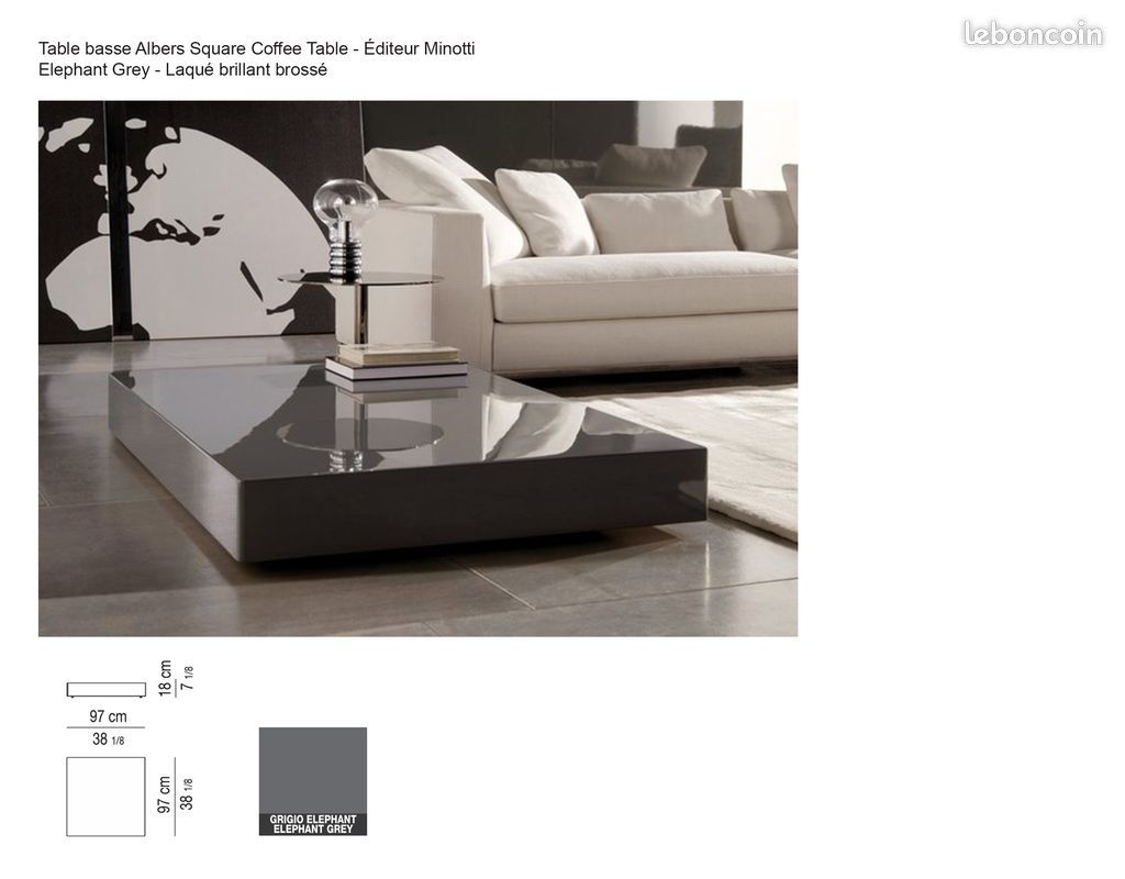Minotti Albers Square Coffee Table in Elephant Grey High-Gloss Lacquer