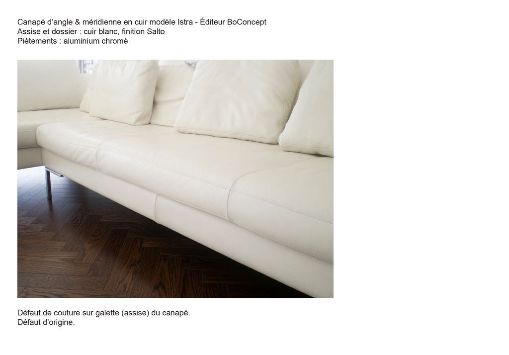 BoConcept Istra Corner Sofa with Chaise Longue in White Salto Leather