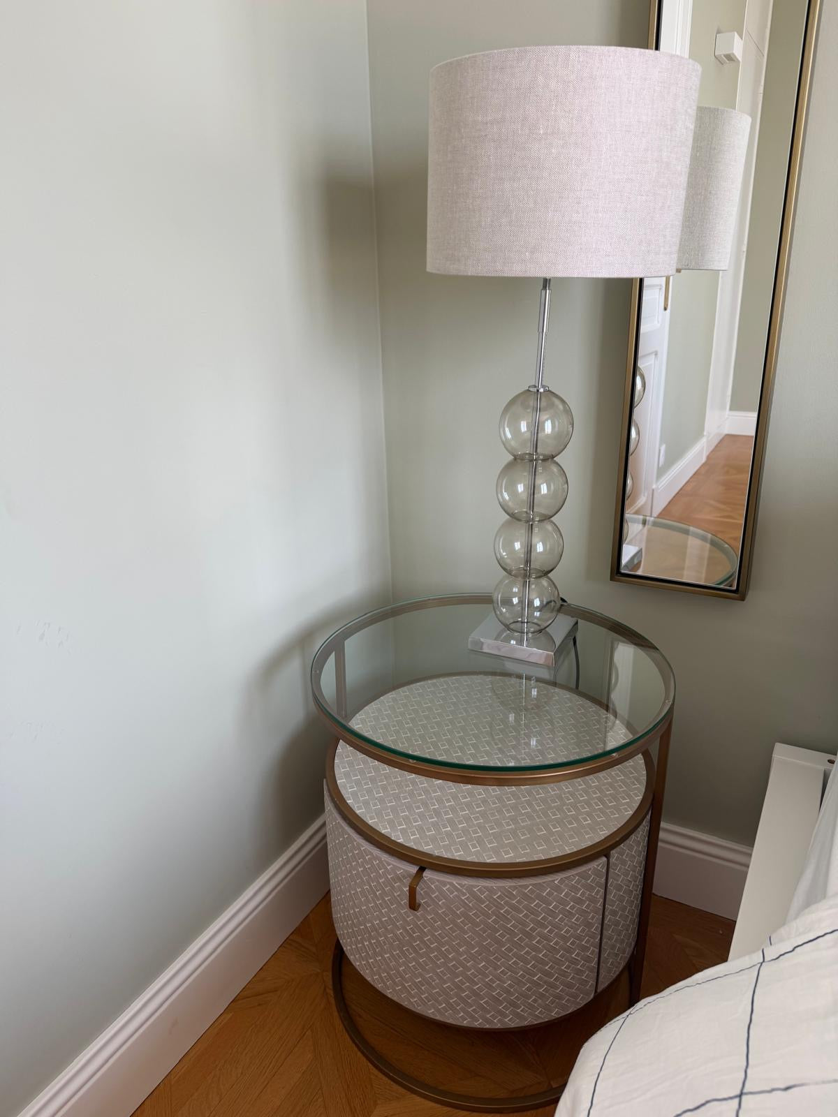 Pair of Contemporary Glass Table Lamps with Linen Shades