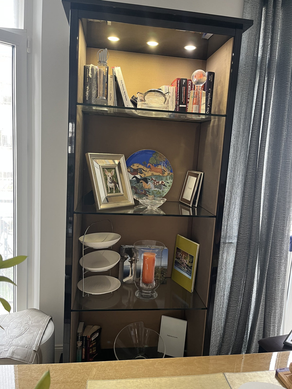 Fendi Casa Tall Display Cabinet in High-Gloss Dark Wood and Glass