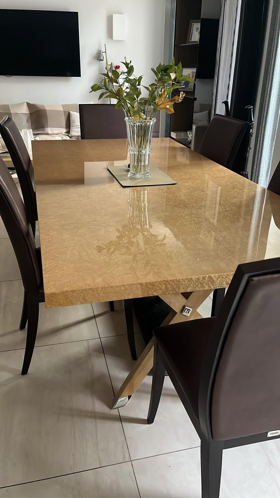 Fendi Casa Dining Table in Honey Maple with Six Fendi Casa Chairs