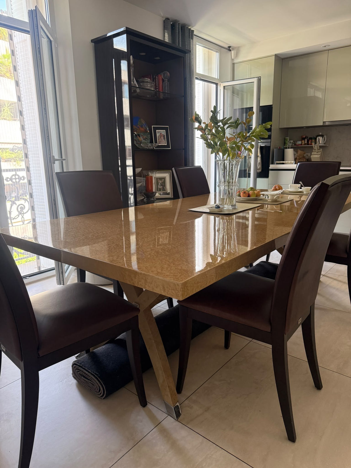Fendi Casa Dining Table in Honey Maple with Six Fendi Casa Chairs