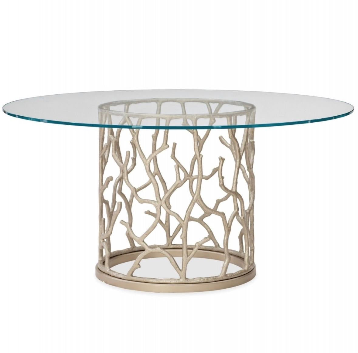 Round Glass Dining Table with Sculptural Base