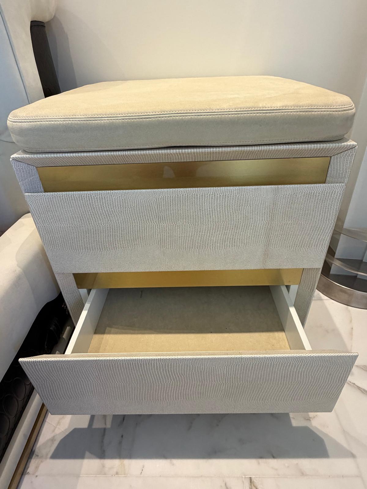 Luxury Bedside / Entrance Table in Leather, Alcantara & Bronze