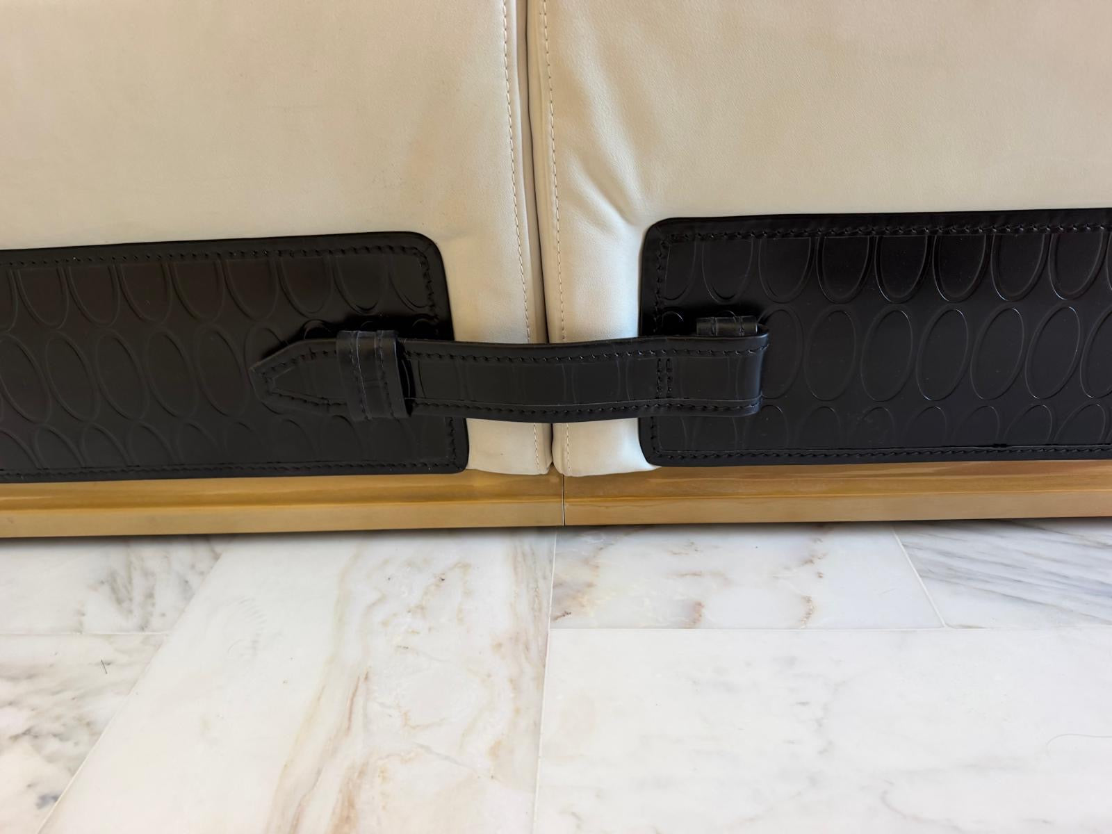 Visionnaire by Eleonore Cavalli King Size Bed in Cream Alcantara, Leather & Bronze