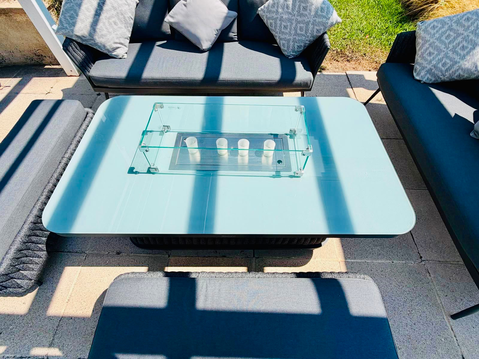 Harbour Lifestyle Luna 3-Seat Outdoor Sofa Set with Rising Firepit Table – Grey
