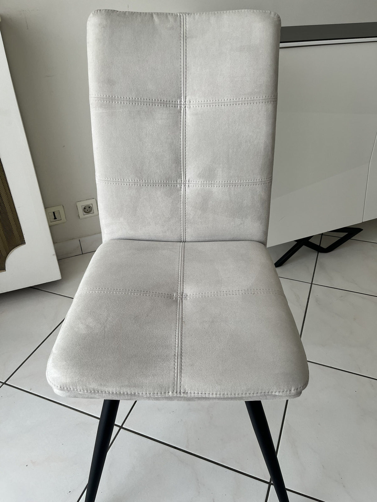 Set of Four Mobilier de France Dining Chairs in Light Grey Suede-Effect Fabric