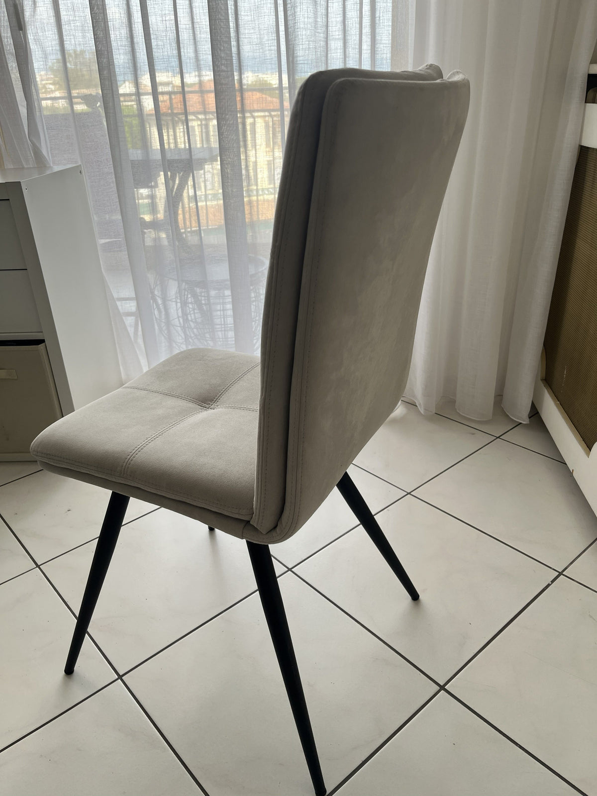 Set of Four Mobilier de France Dining Chairs in Light Grey Suede-Effect Fabric