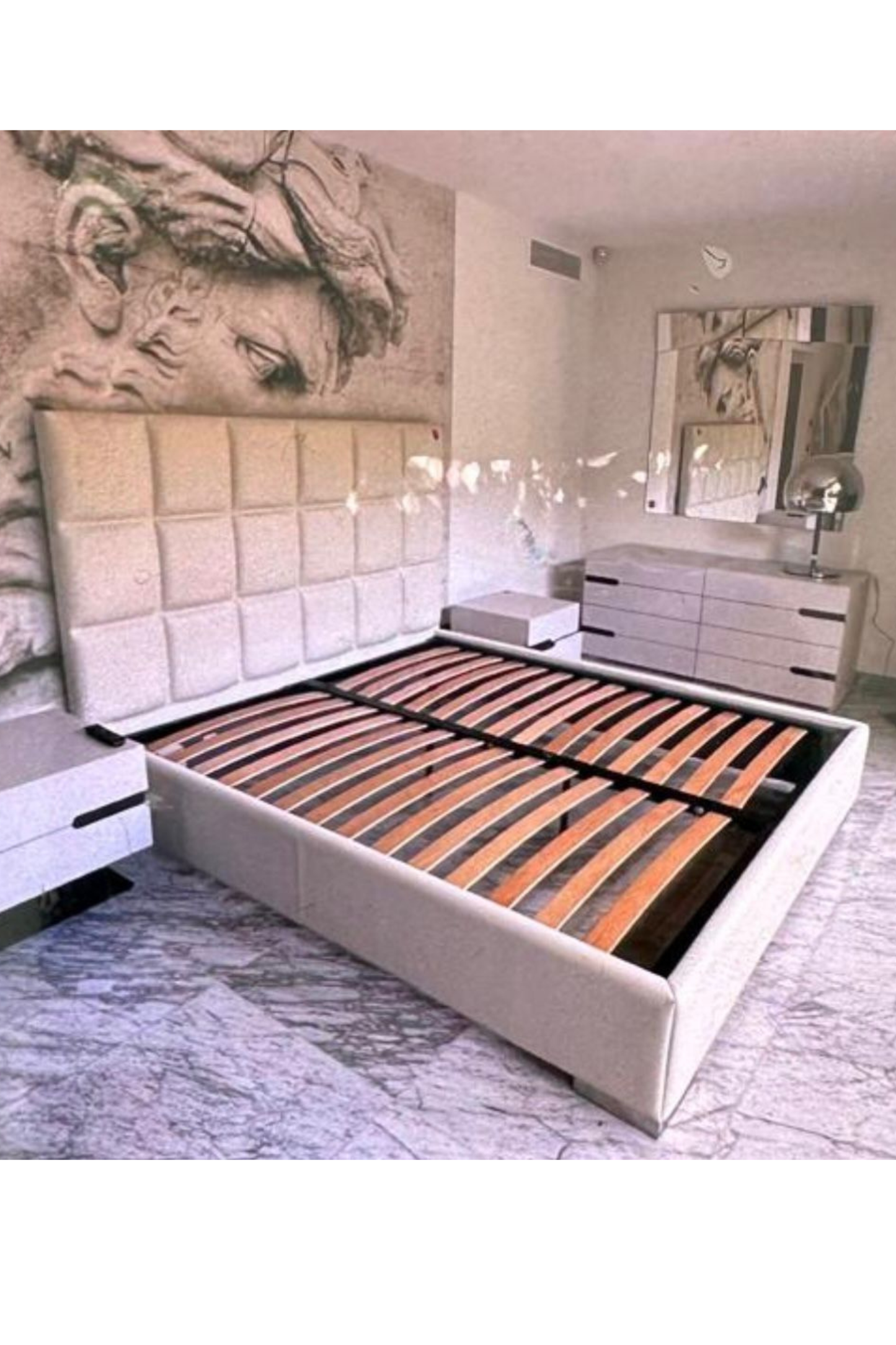 Upholstered Bed Frame with Oversized Headboard