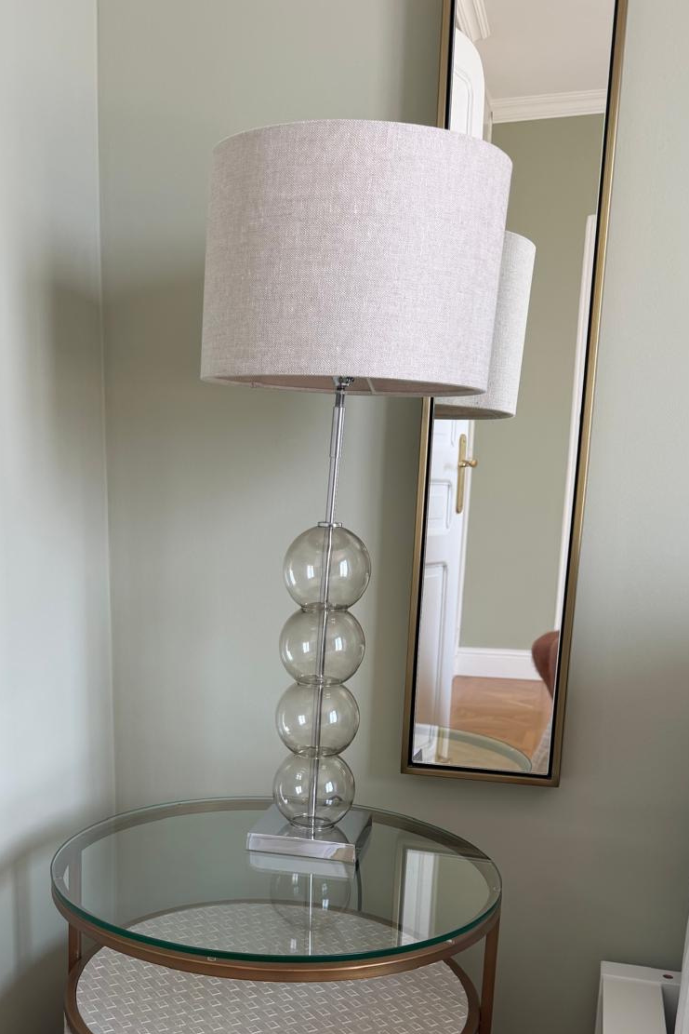 Pair of Contemporary Glass Table Lamps with Linen Shades