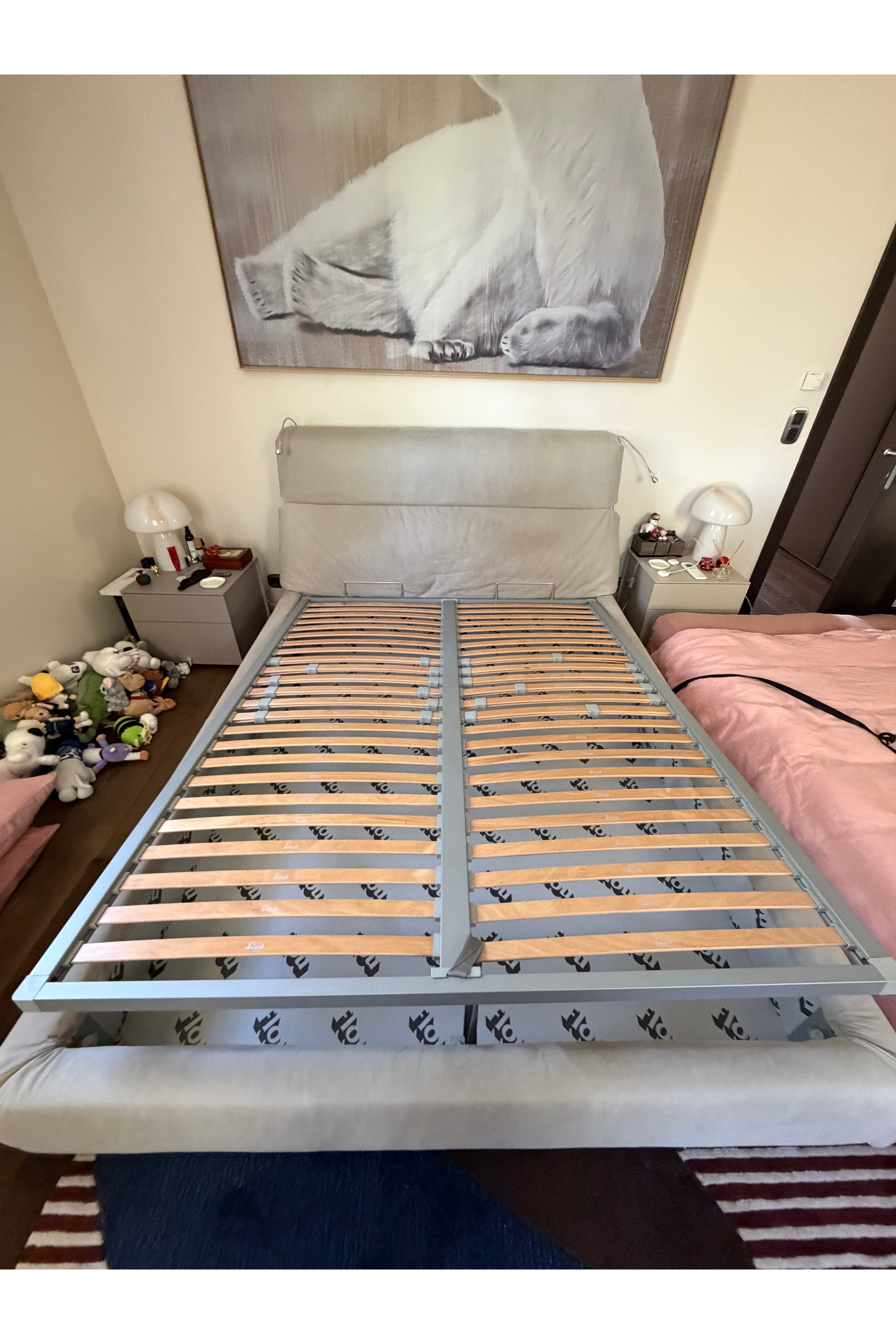Italian designer Flou Gentleman bed by Carlo Colombo with built-in storage, 160x200cm, sleek modern bedroom furniture.