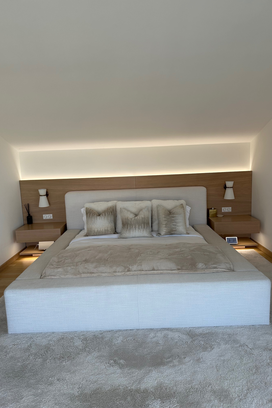 Custom bed and sideboard with lighting