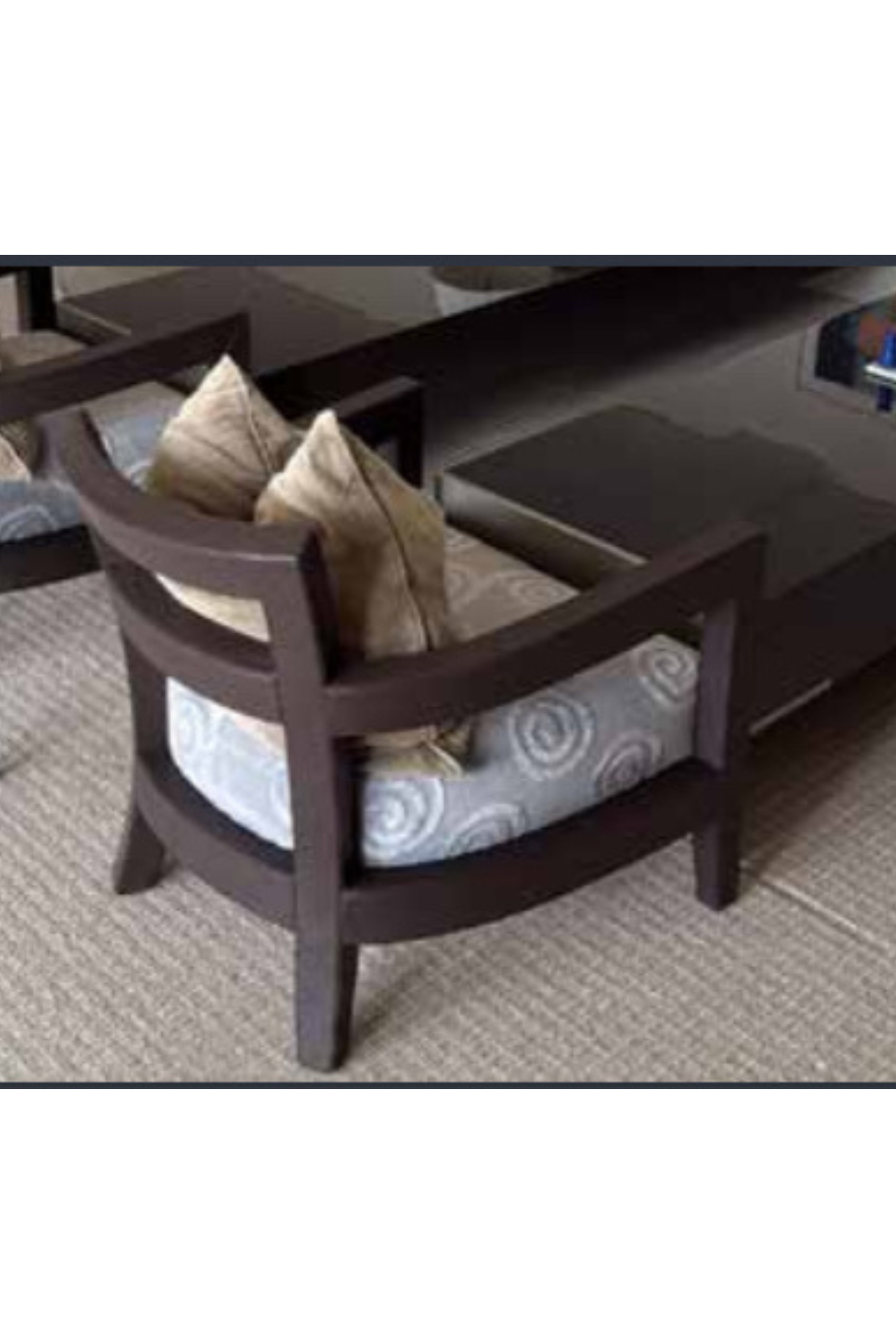 Pair of Pierre Frey Armchairs – Dark Wood & Natural Linen - Meubles Monaco