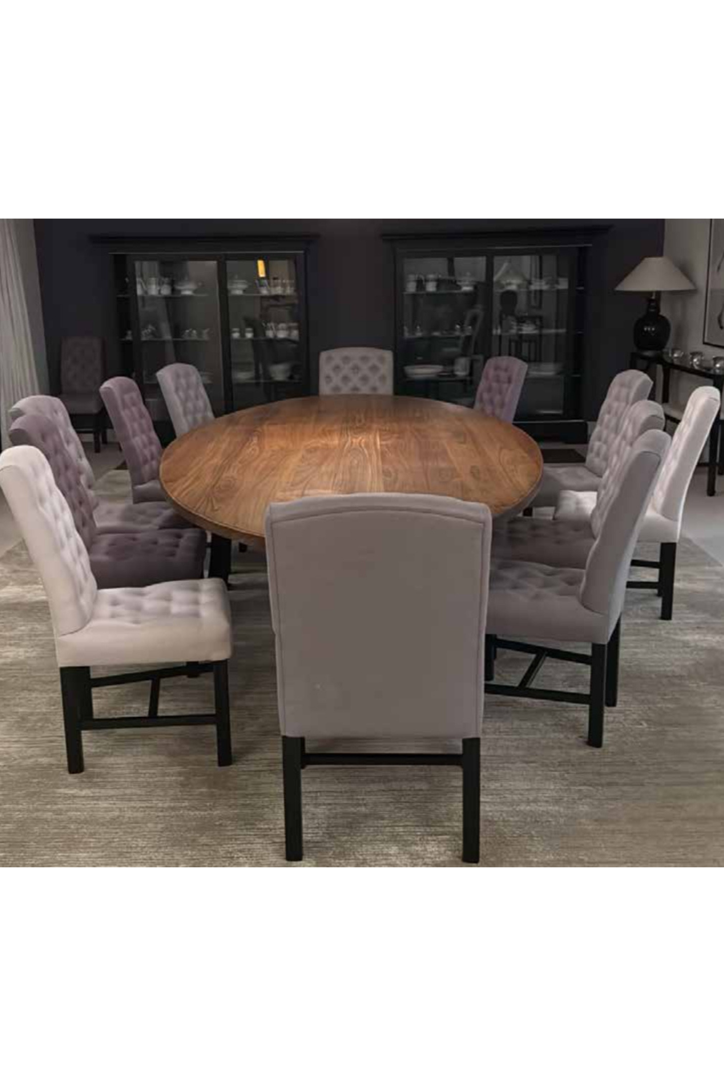 Oval Dining Table + 12 Upholstered Chairs - Meubles Monaco