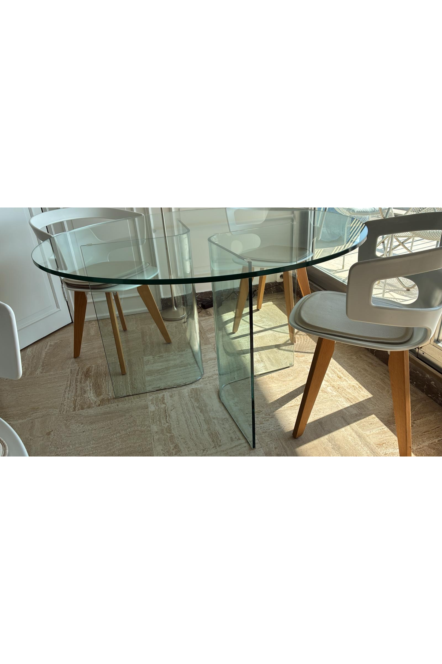 Italian Glass Dining Table & 4 Chairs by EG Design Monaco