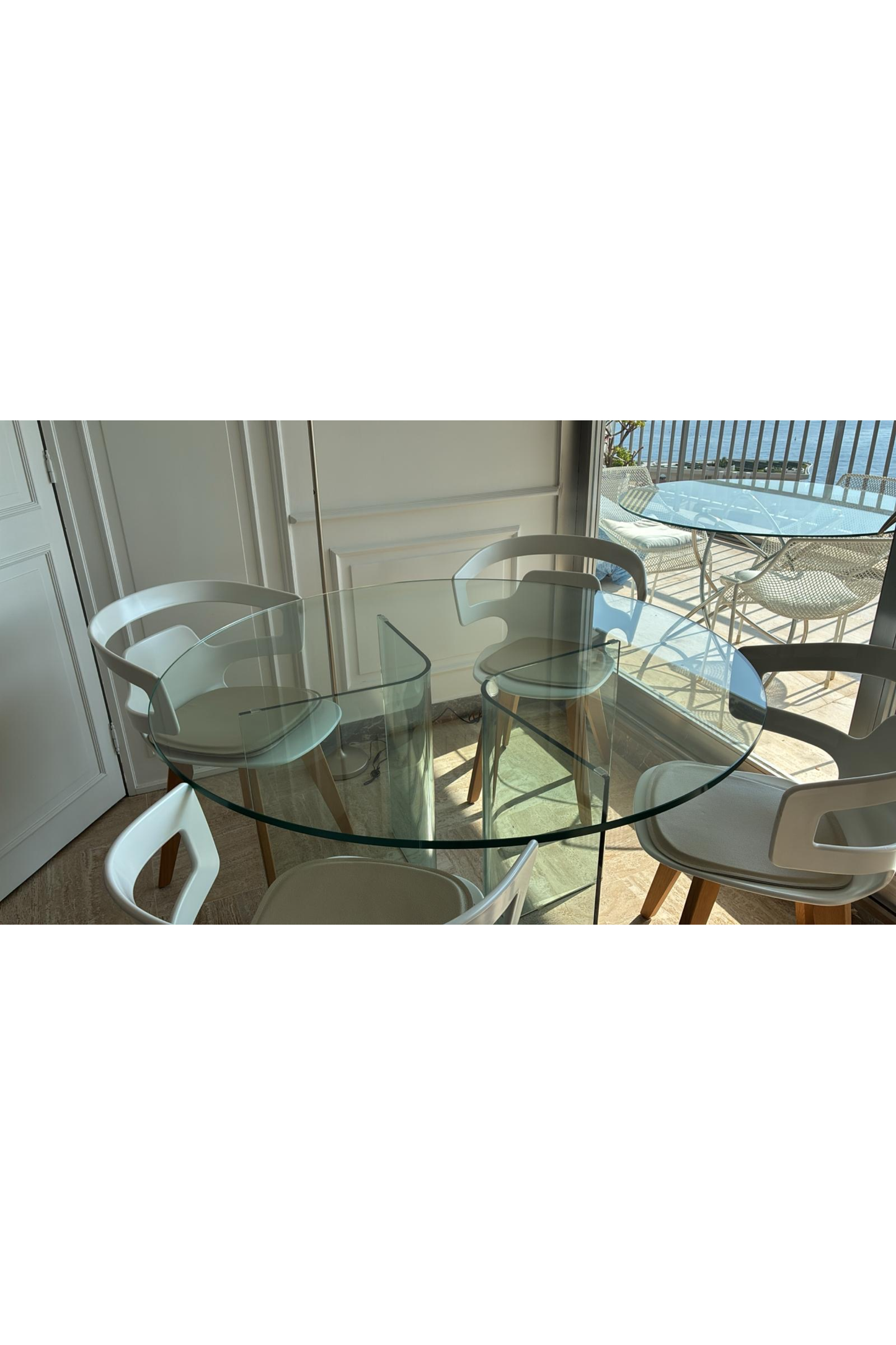 Italian Glass Dining Table & 4 Chairs by EG Design Monaco