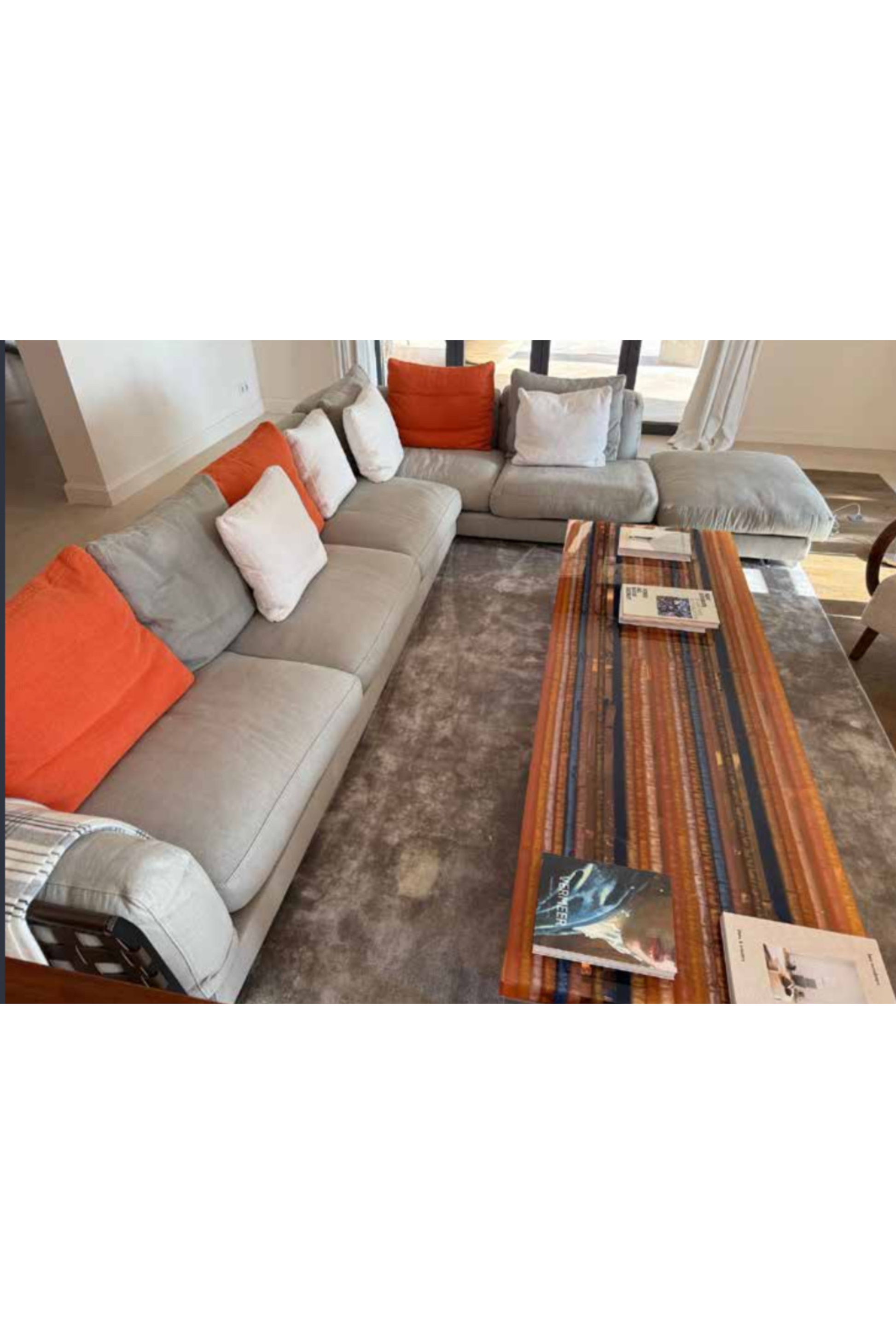 Large Pierre Frey Modular Sofa (Leather Weave Detail) - Meubles Monaco