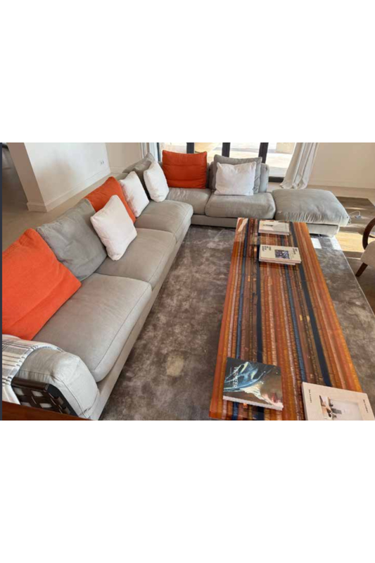 Large Pierre Frey Modular Sofa (Leather Weave Detail) - Meubles Monaco