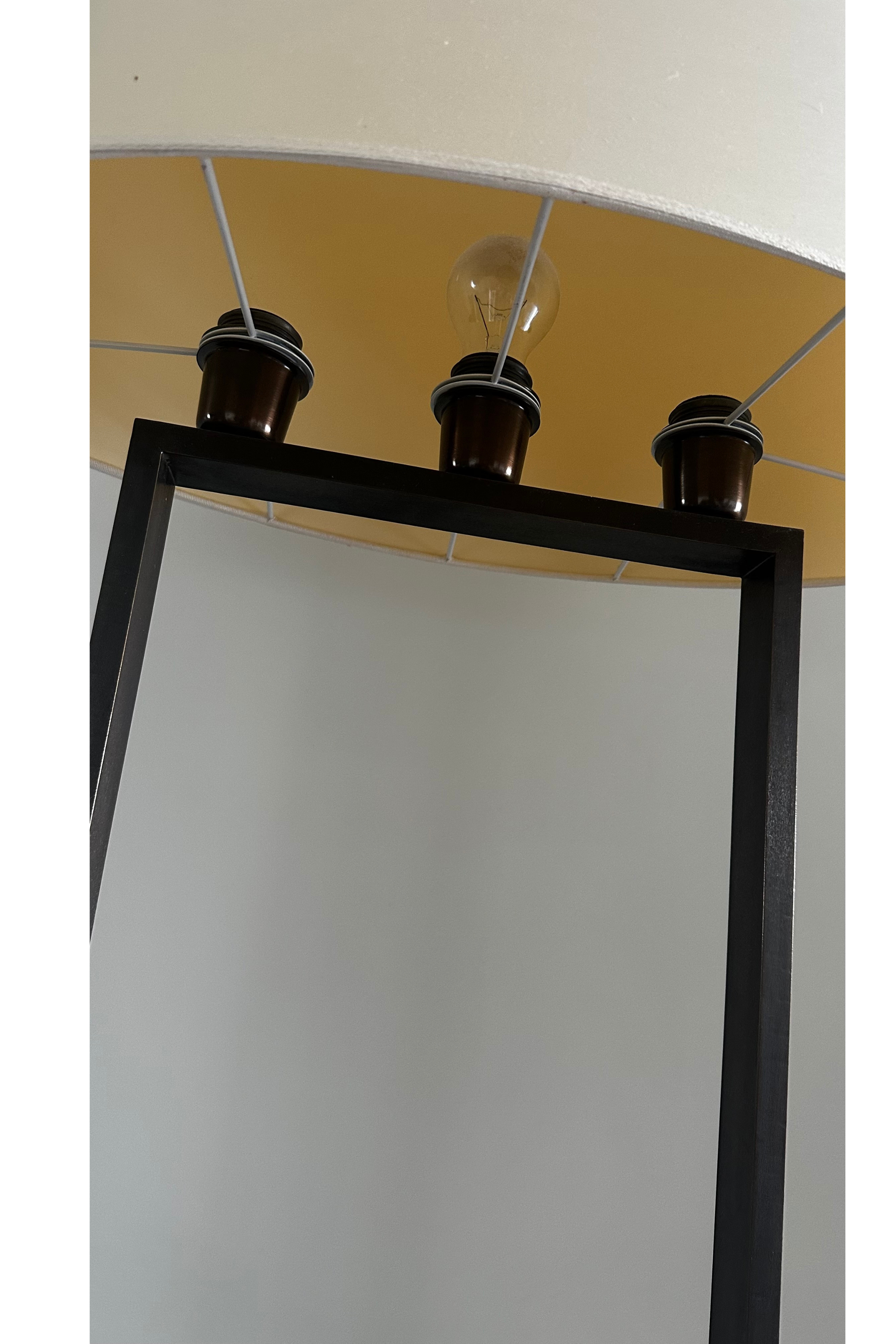 Pair of Contemporary Bronze Black Metal Floor Lamps with Cream Shades