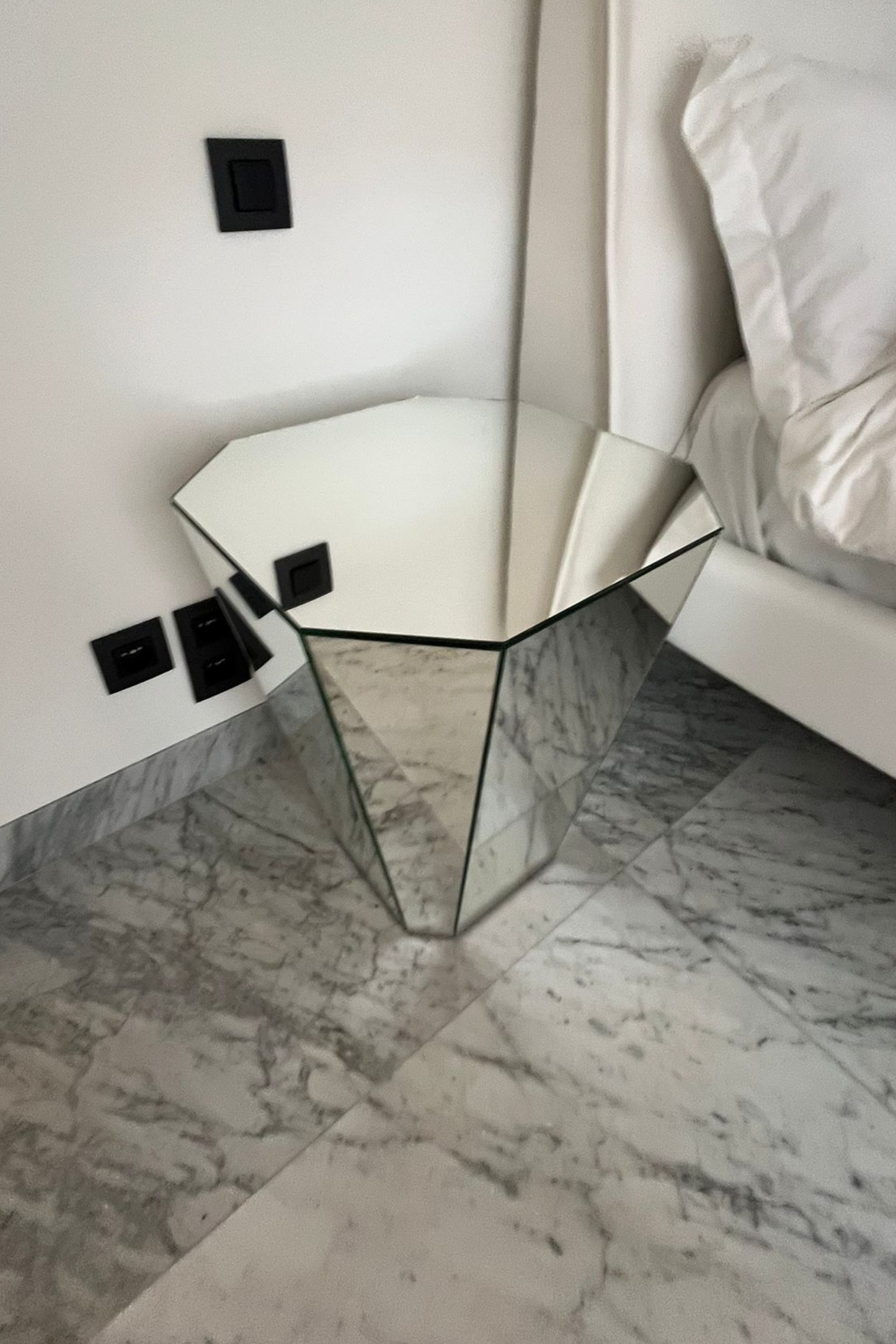 Mirrored Side Tables ×2 — Sculptural Geometric Design