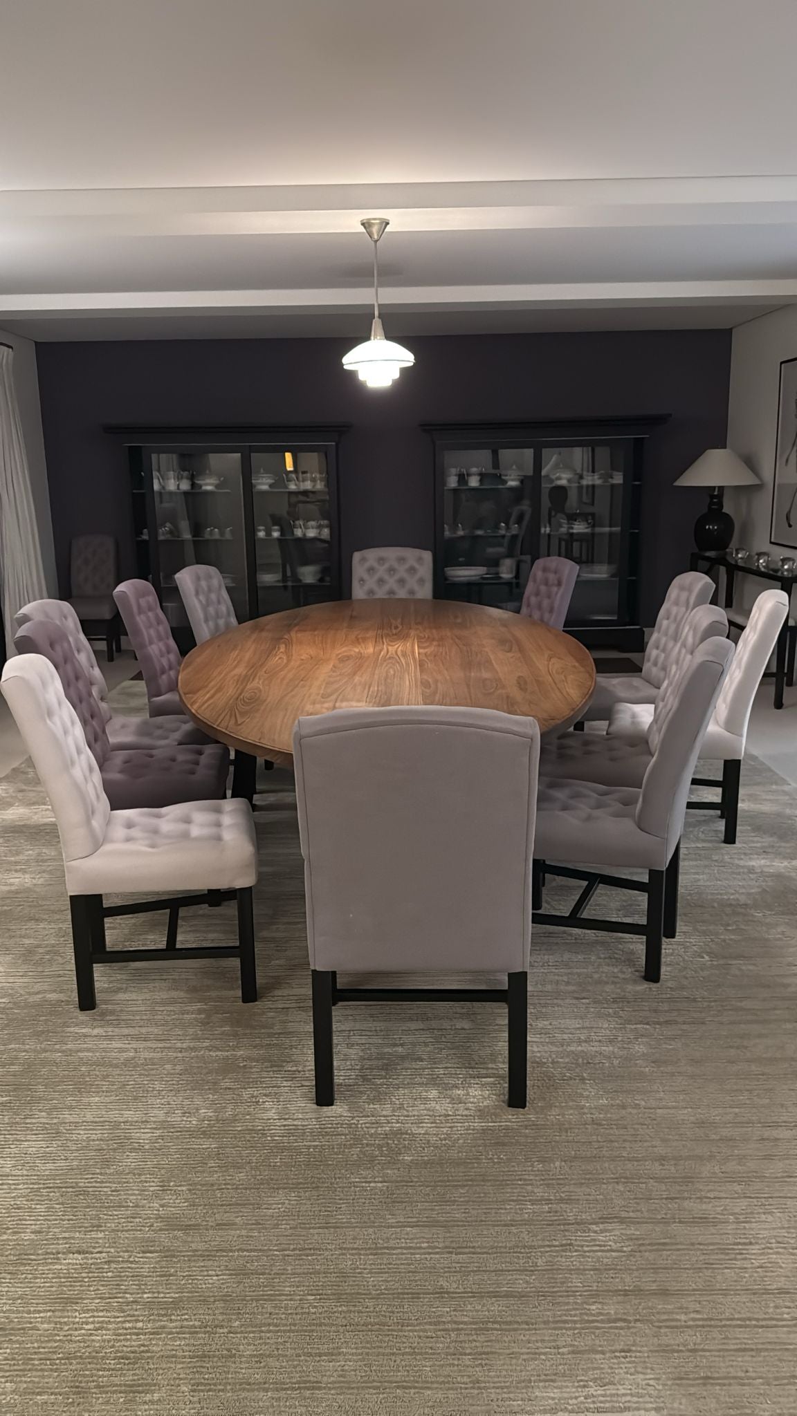 Oval Dining Table + 12 Upholstered Chairs